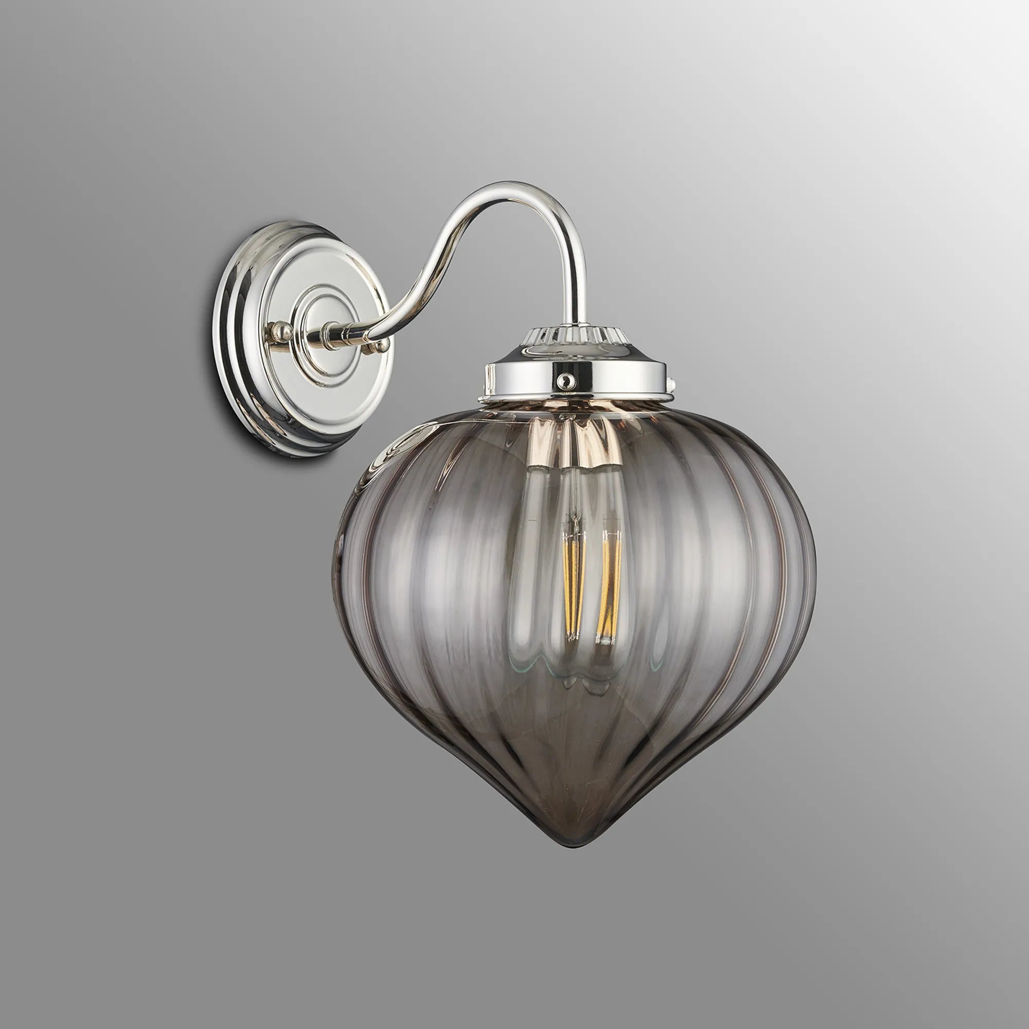 Grove Wall Light with Flower Bud Shade - Polished Nickel & Cognac