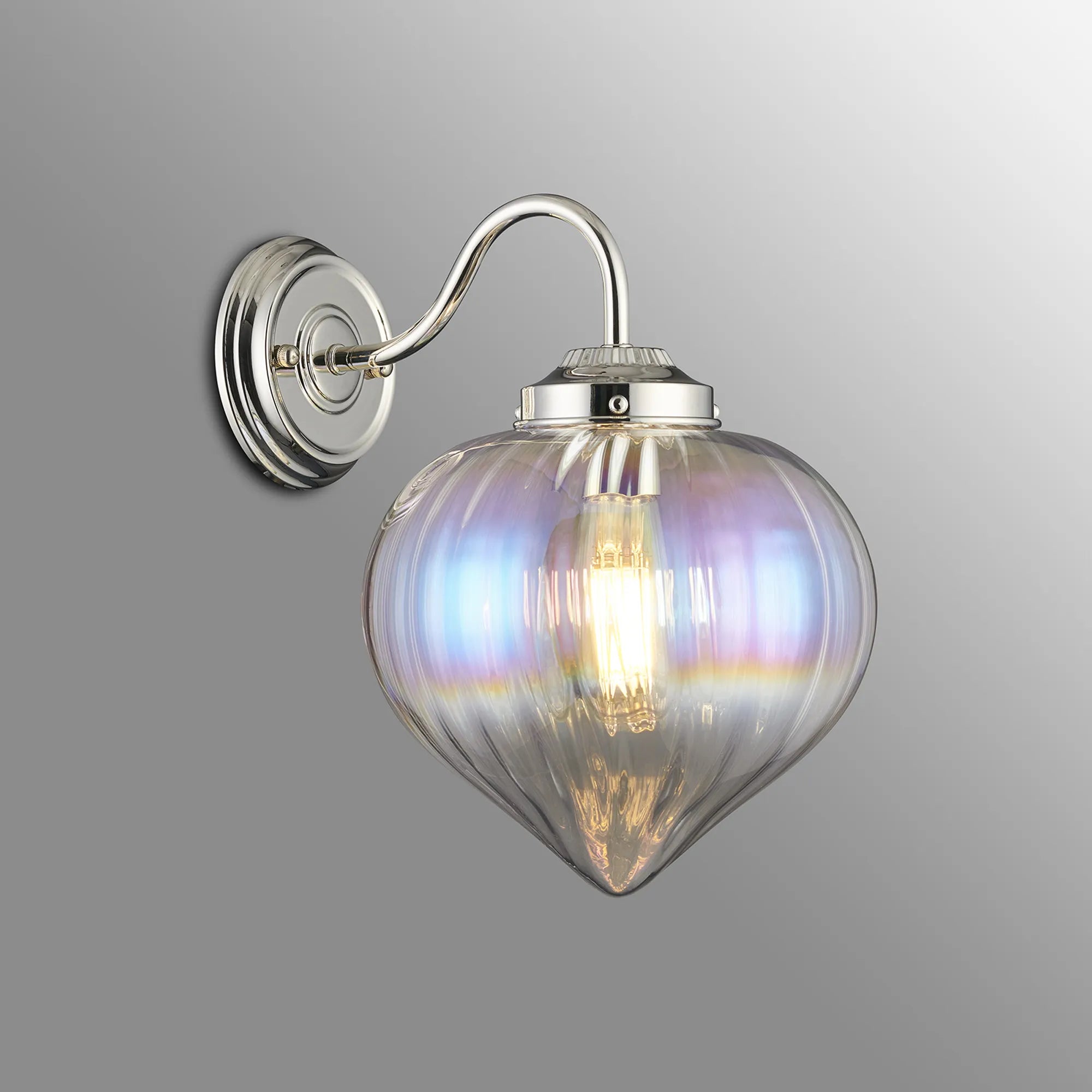 Grove Wall Light with Flower Bud Shade - Polished Nickel & Iridescent Faded