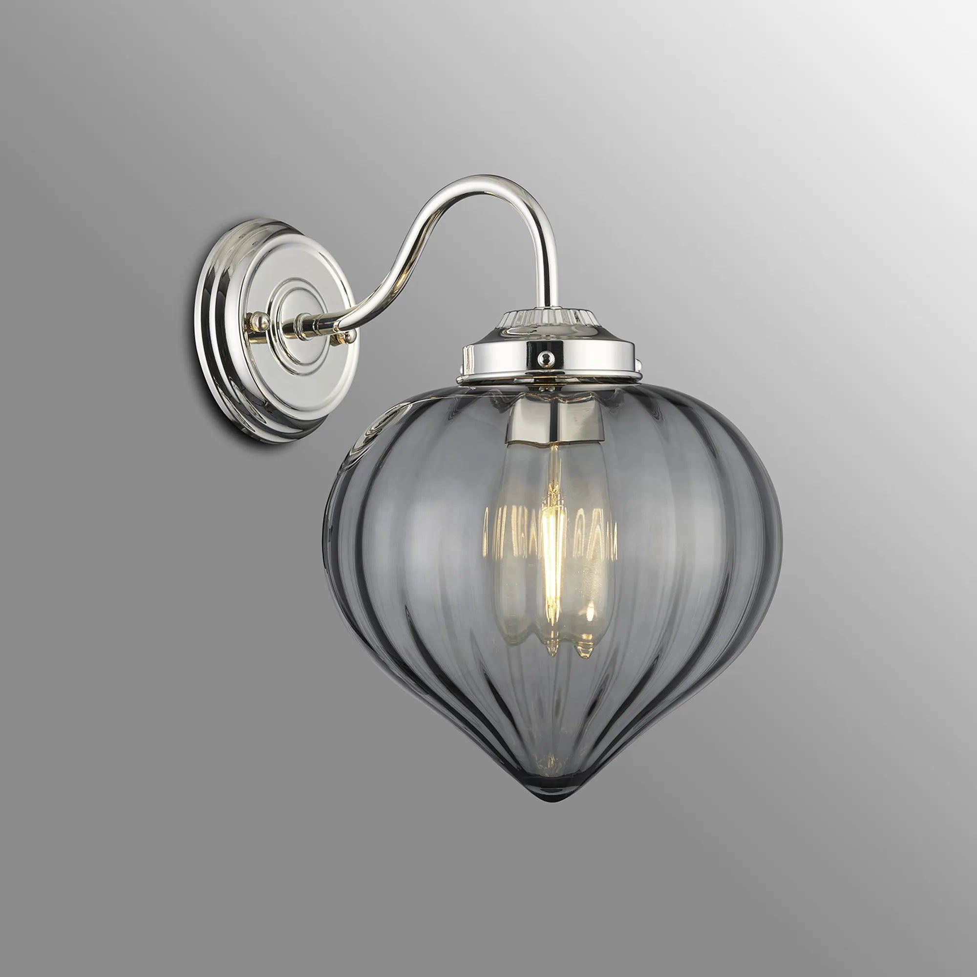 Grove Wall Light with Flower Bud Shade - Polished Nickel & Smoke
