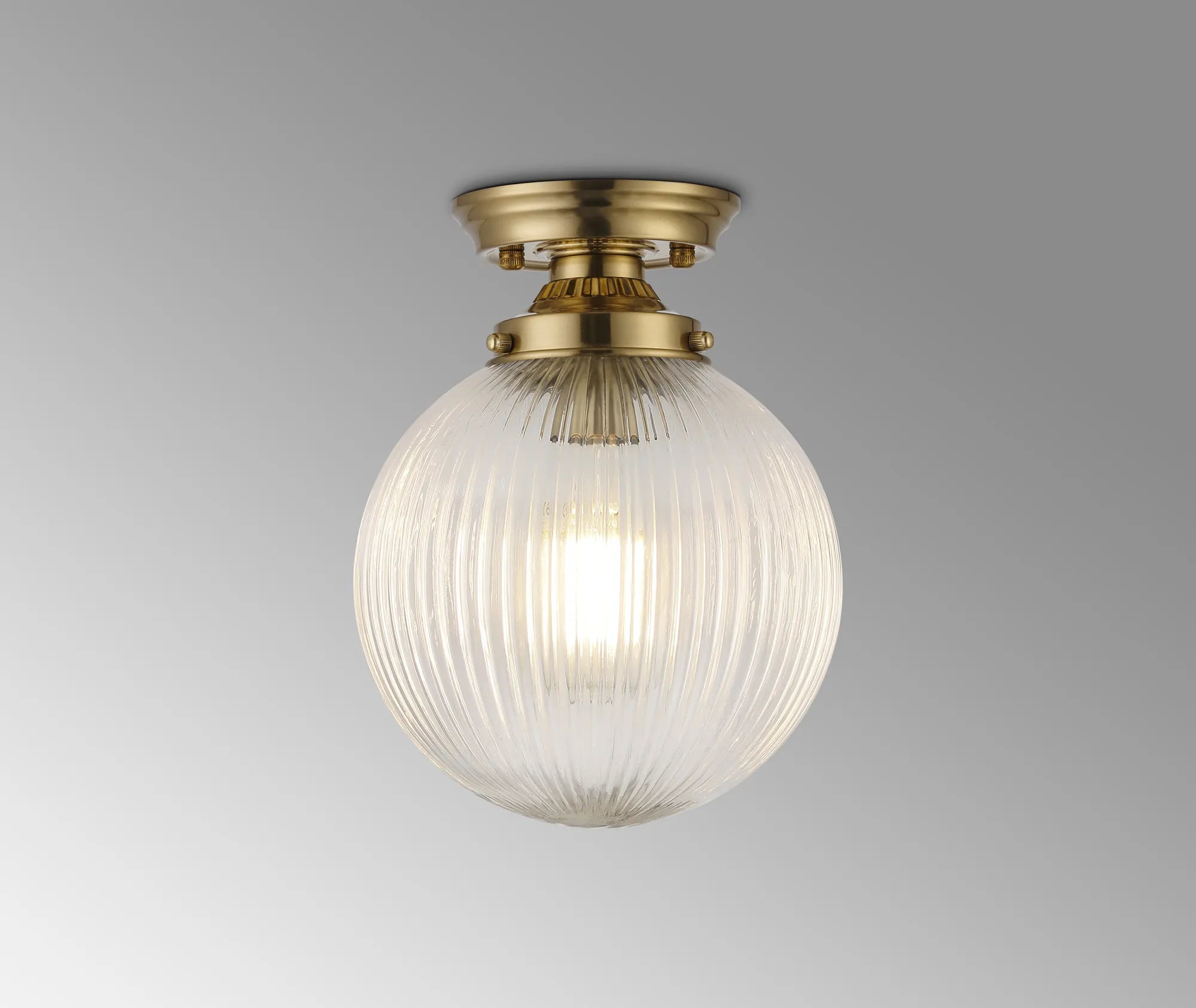 Grove Flush Ceiling Light with 20cm Acorn Ribbed Glass -Brass & Clear