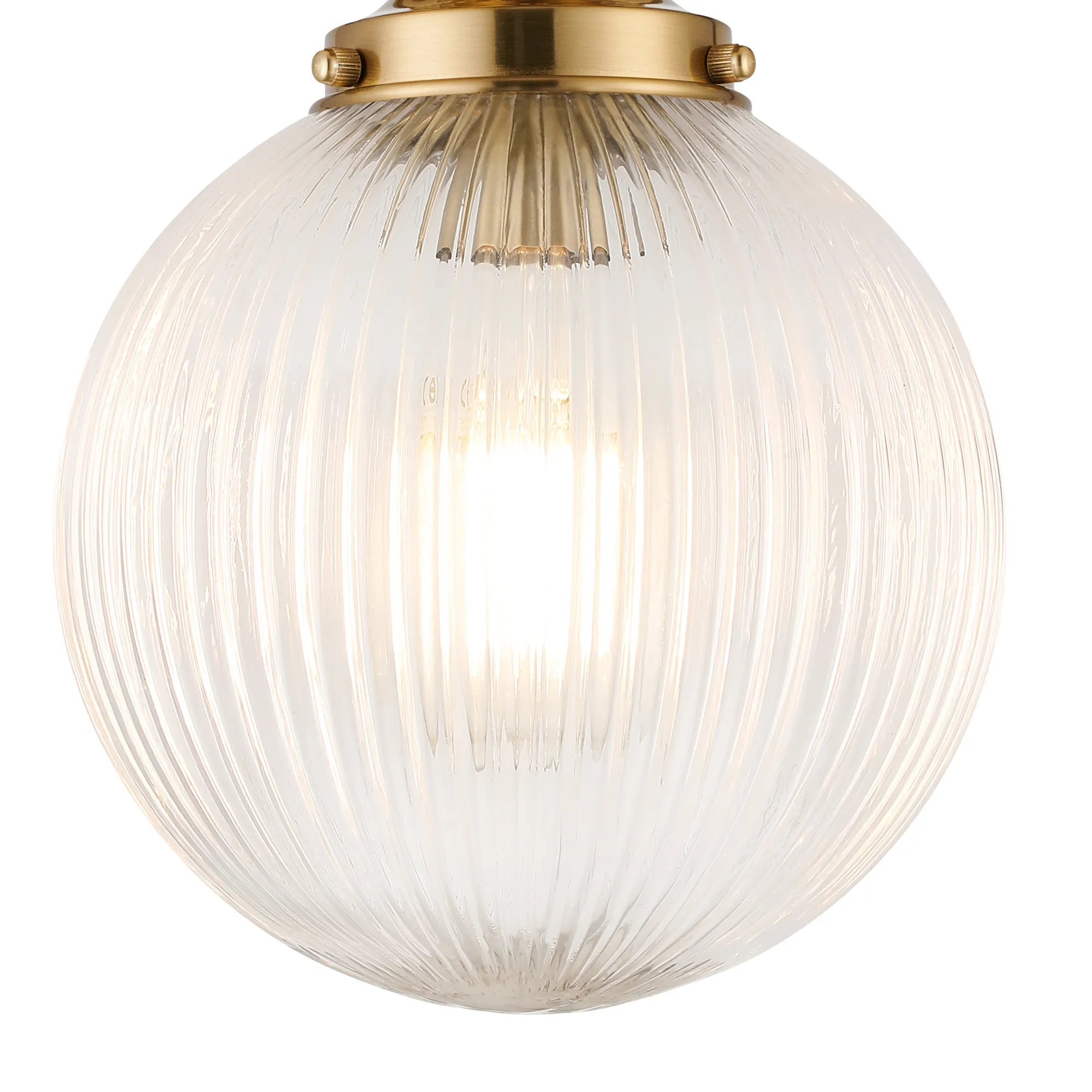 Grove Flush Ceiling Light with 20cm Acorn Ribbed Glass -Brass & Clear
