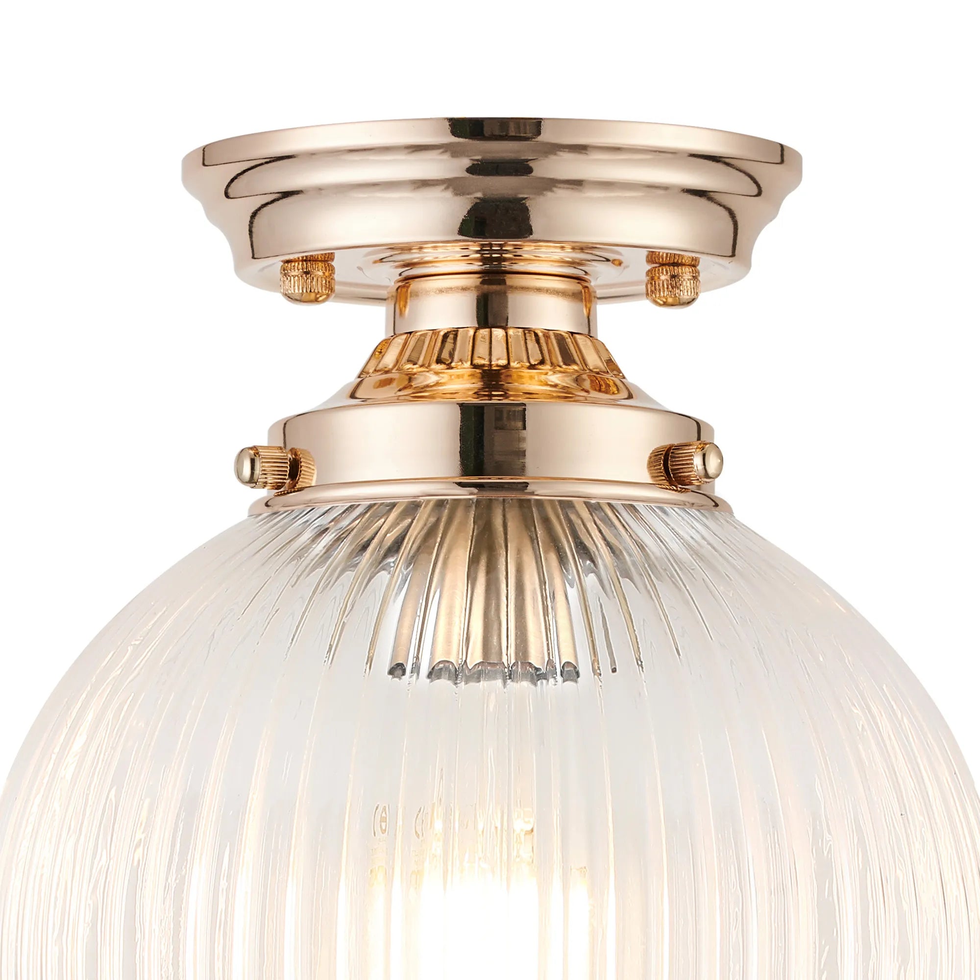 Grove Flush Ceiling Light with 20cm Acorn Ribbed Glass -French Gold & Clear