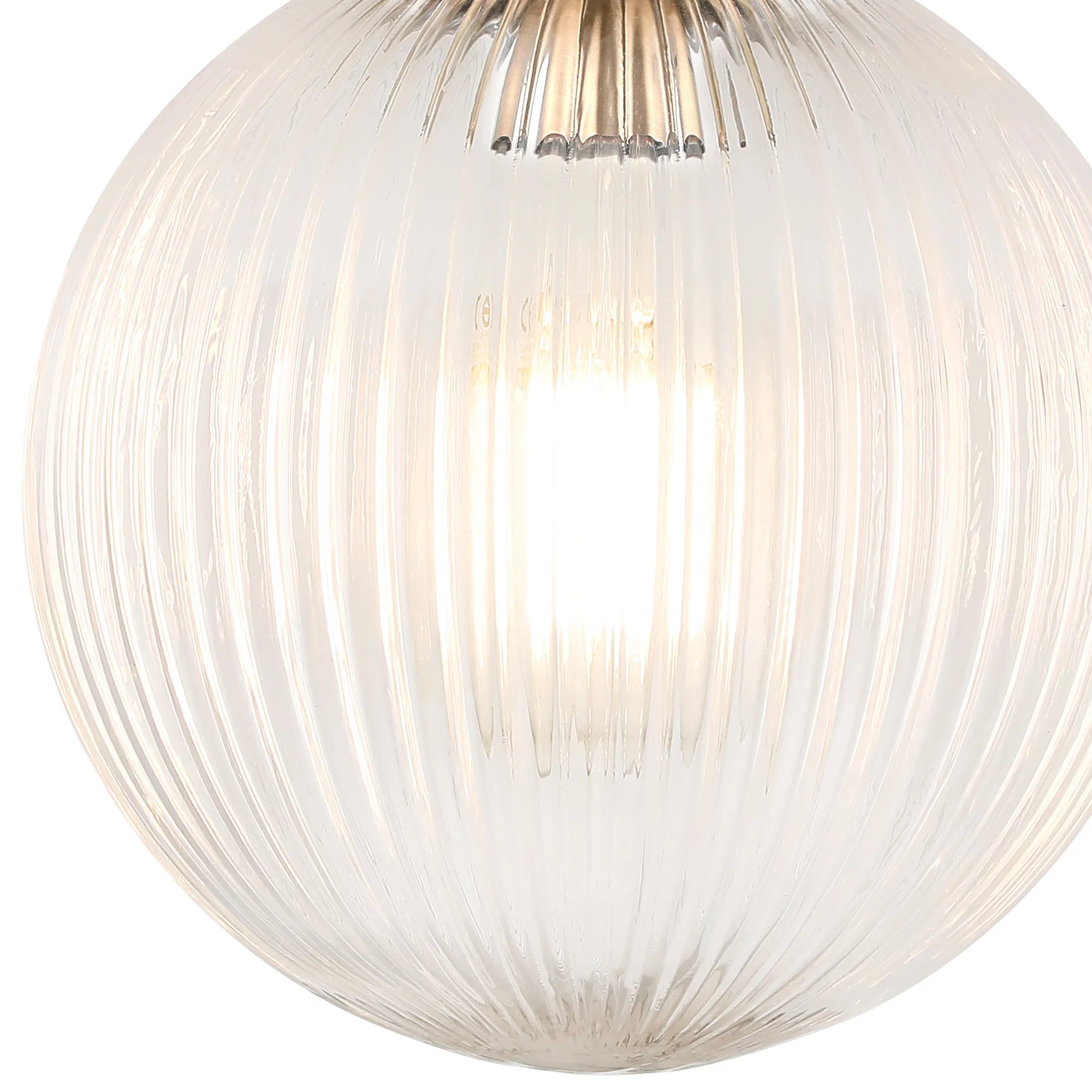 Grove Flush Ceiling Light with 20cm Acorn Ribbed Glass -French Gold & Clear