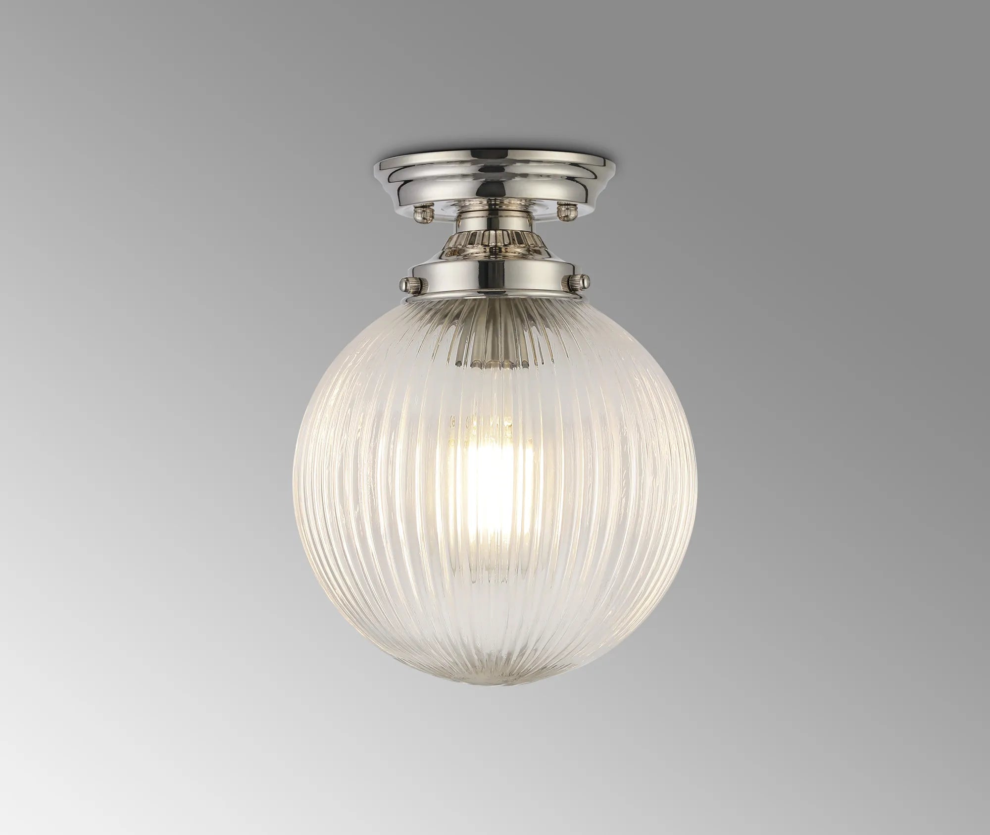 Grove Flush Ceiling Light with 20cm Acorn Ribbed Glass -Polished Nickel & Clear