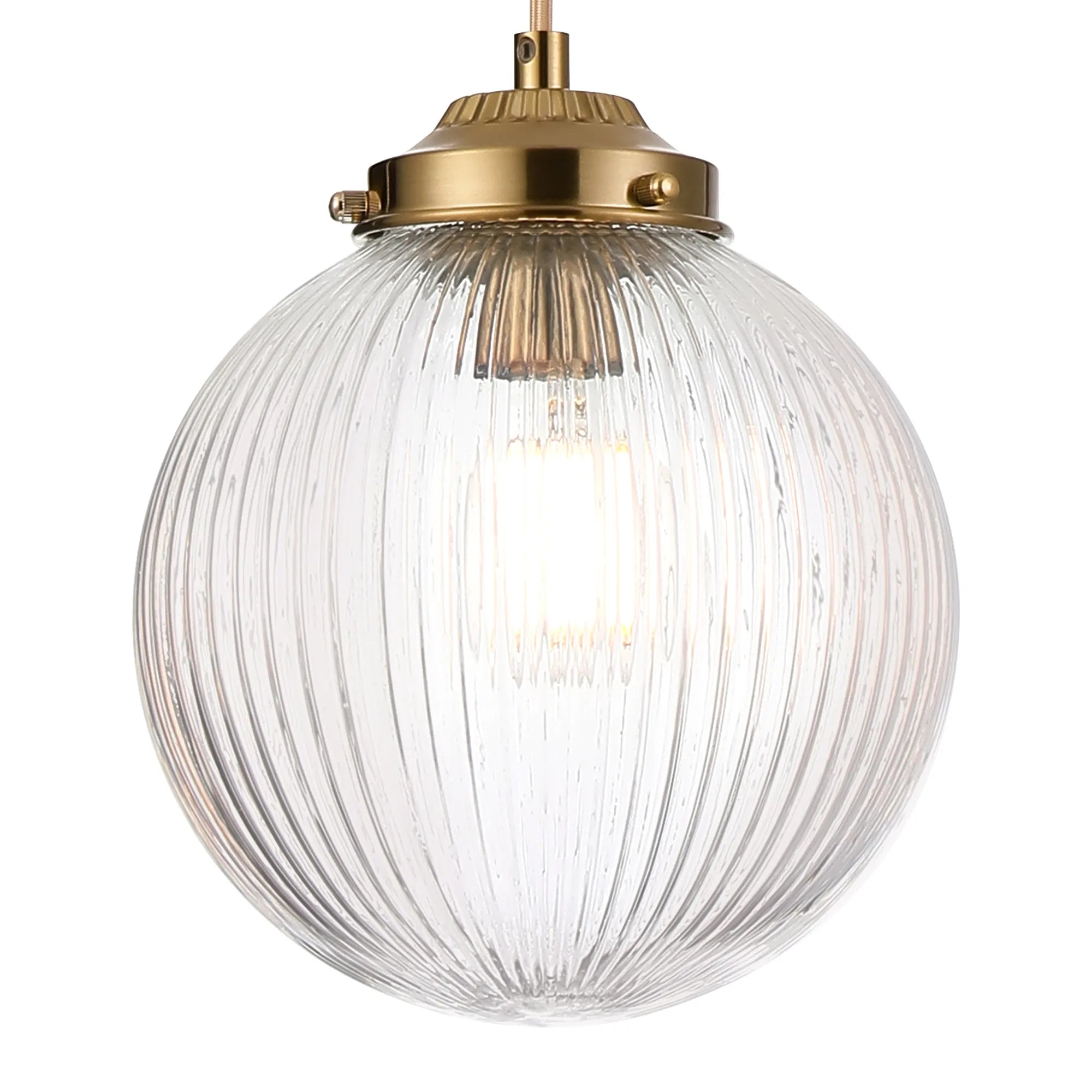 Grove Single Pendant with 20cm Acorn Ribbed Glass -Brass & Pale Gold Braided Cable & Clear