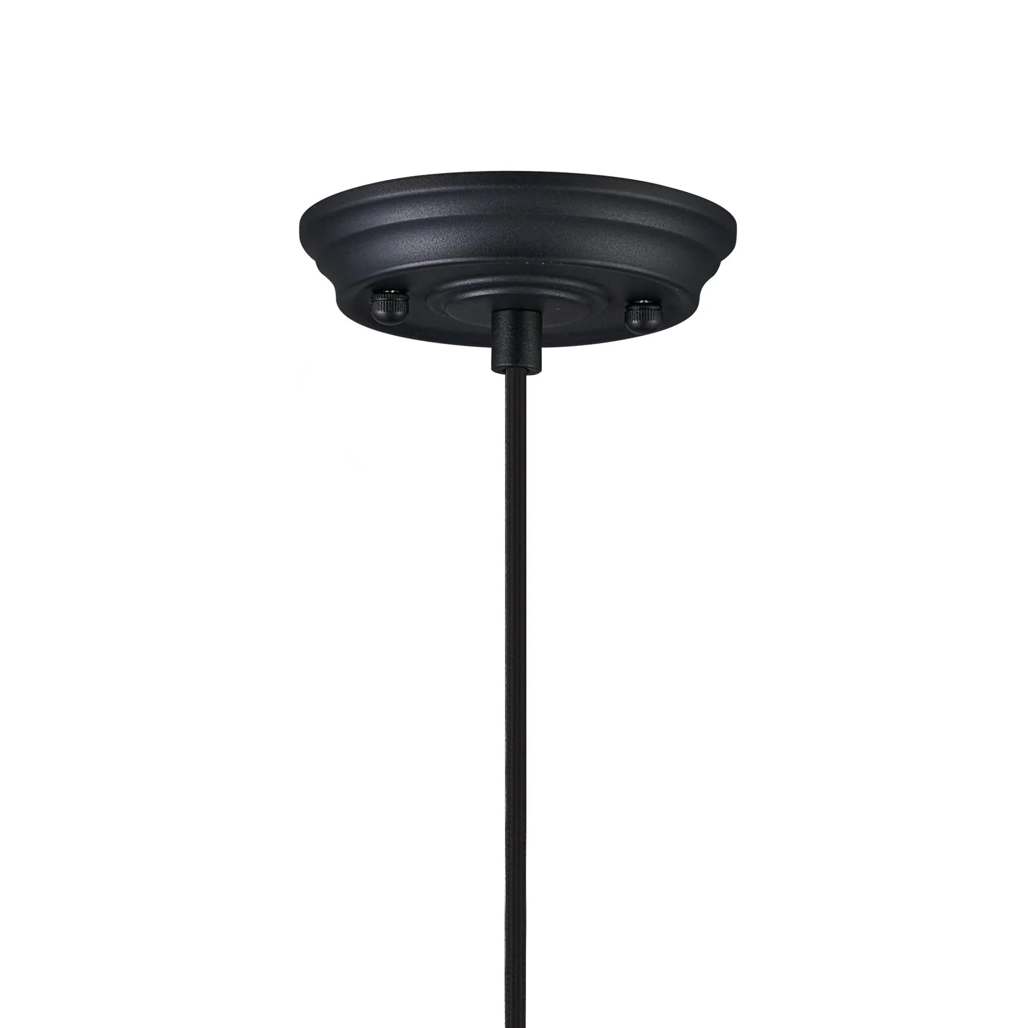 Grove Single Pendant with 20cm Acorn Ribbed Glass -Satin Black & Black Twisted Braided Cable & Clear