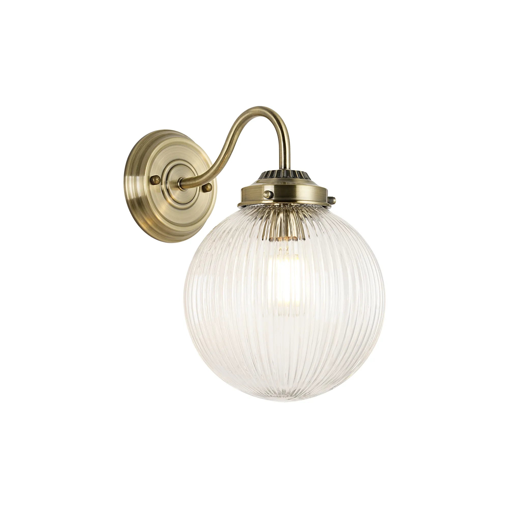 Grove Wall Light with 20cm Acorn Ribbed Glass -Antique Brass & Clear