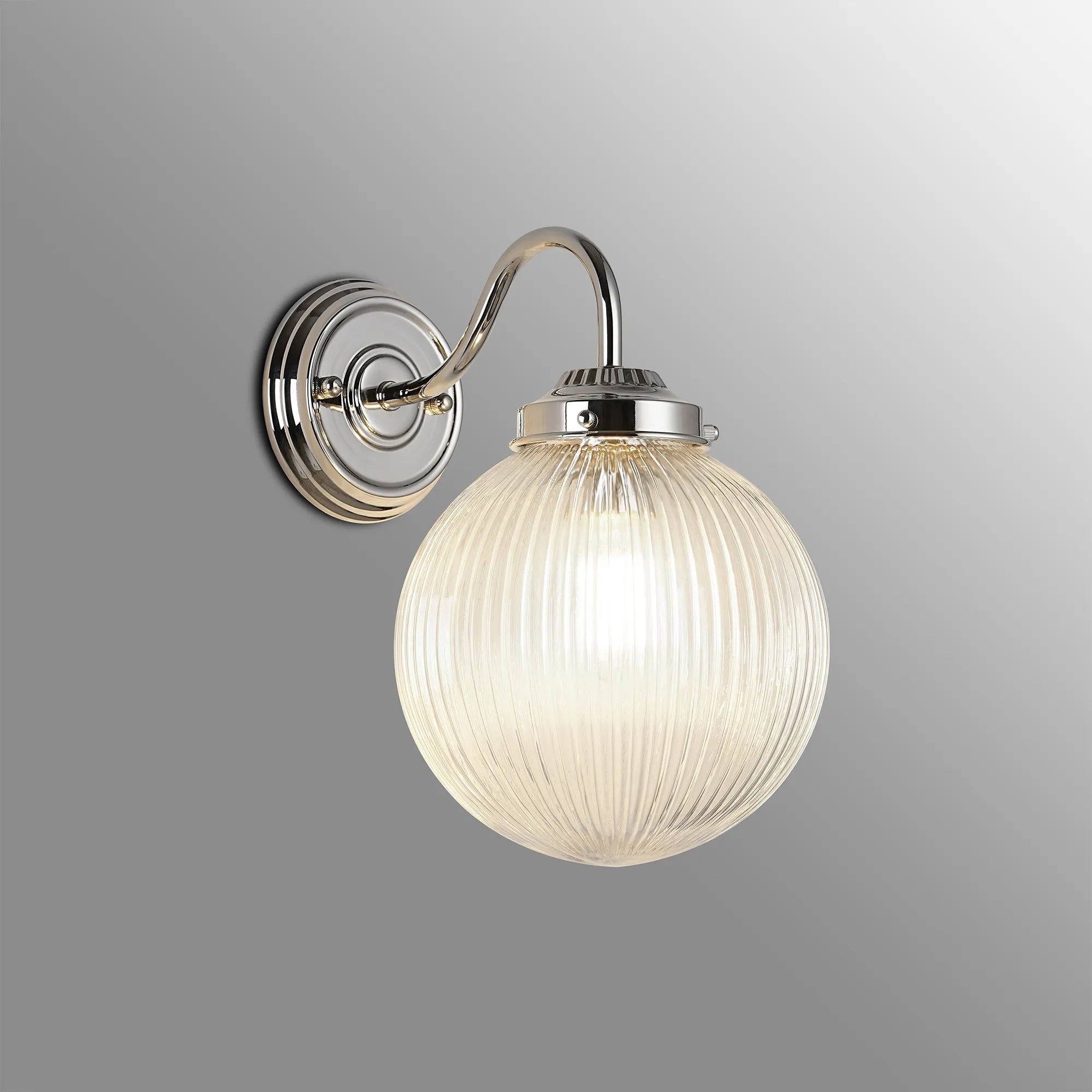 Grove Wall Light with 20cm Acorn Ribbed Glass - Polished Nickel & Clear