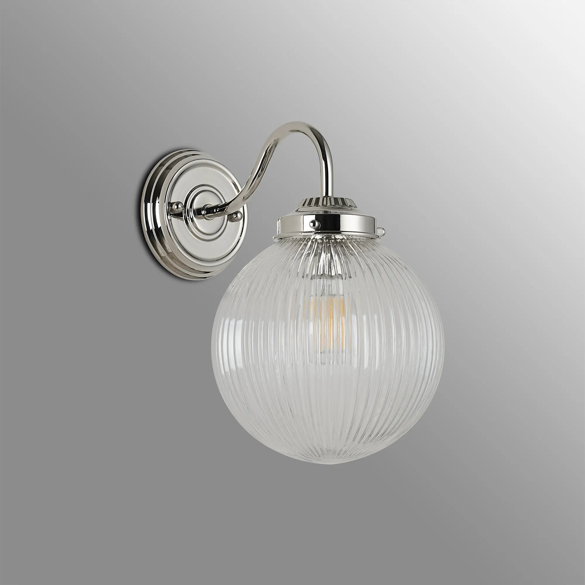 Grove Wall Light with 20cm Acorn Ribbed Glass - Polished Nickel & Clear
