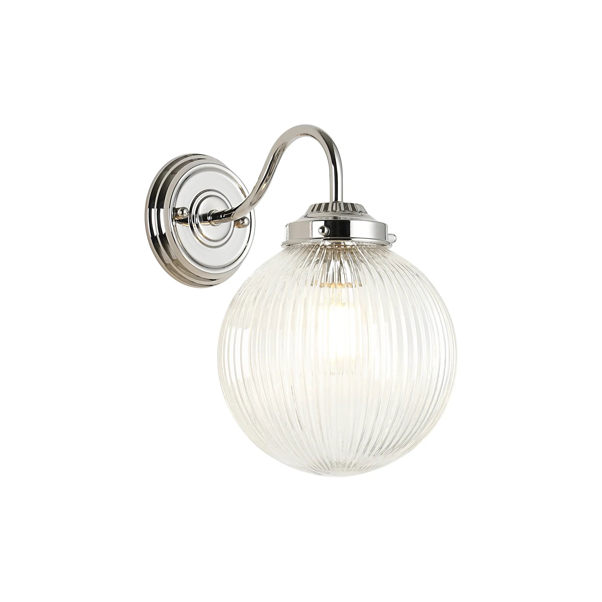 Grove Wall Light with 20cm Acorn Ribbed Glass - Polished Nickel & Clear