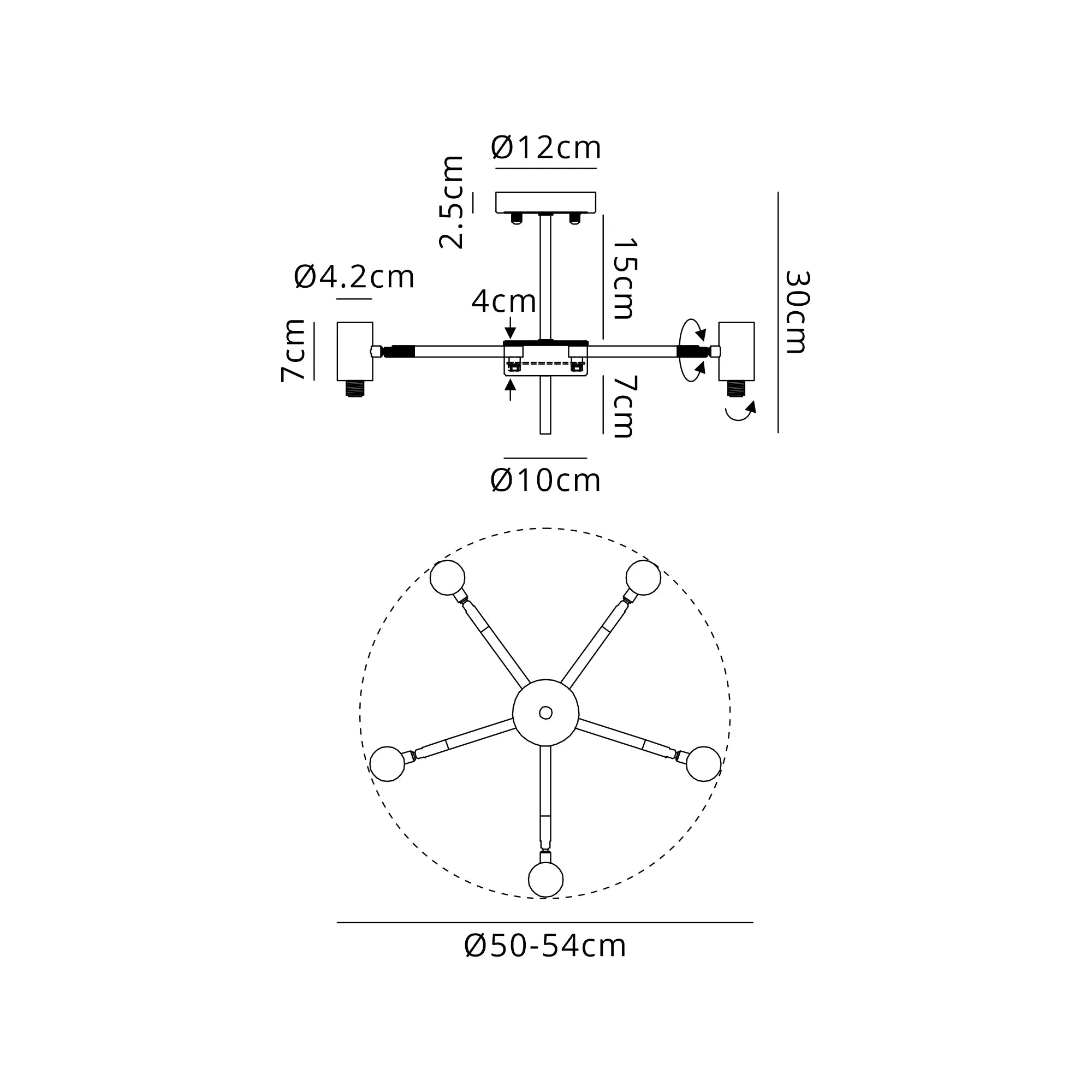 Bradley Semi Ceiling Adjustable Arms 5 Light - Satin Nickel & Black