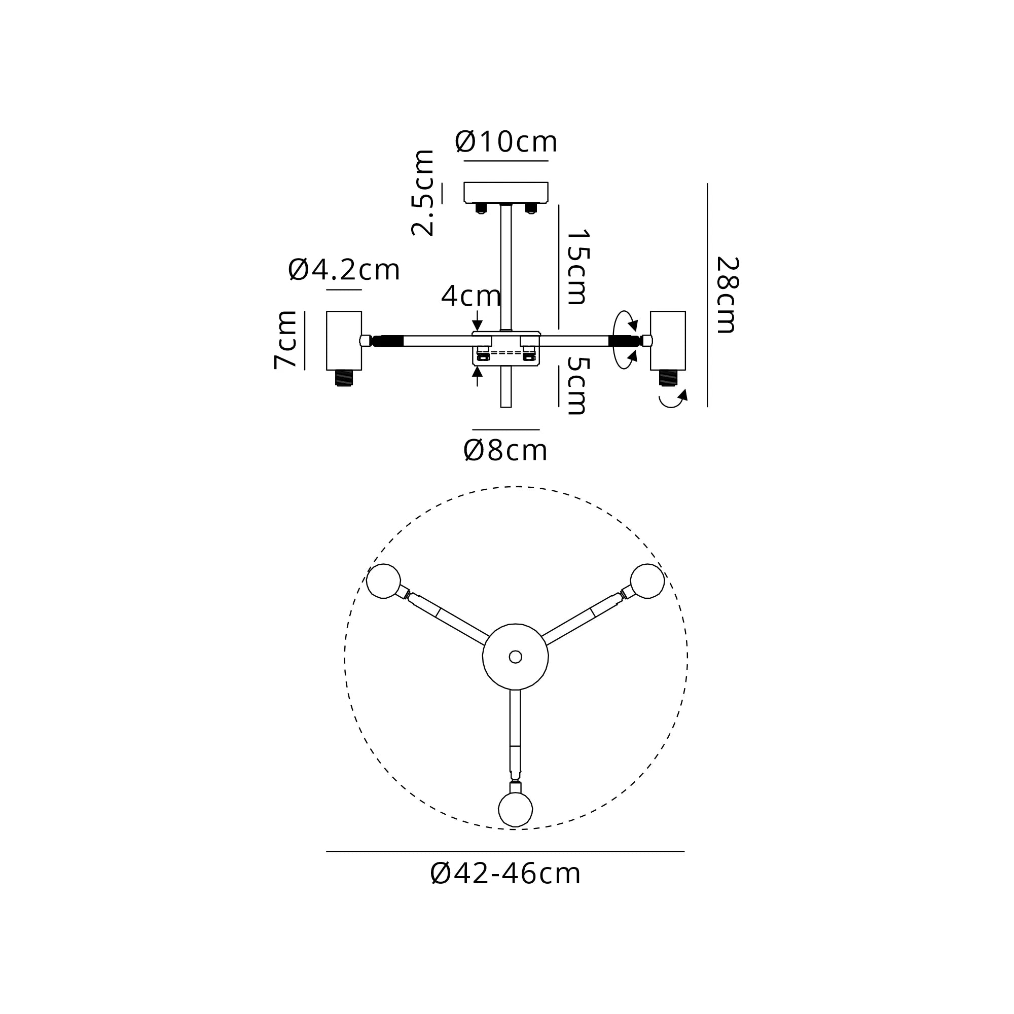 Bradley Semi Ceiling Adjustable Arms 3 Light - Satin Nickel & Black