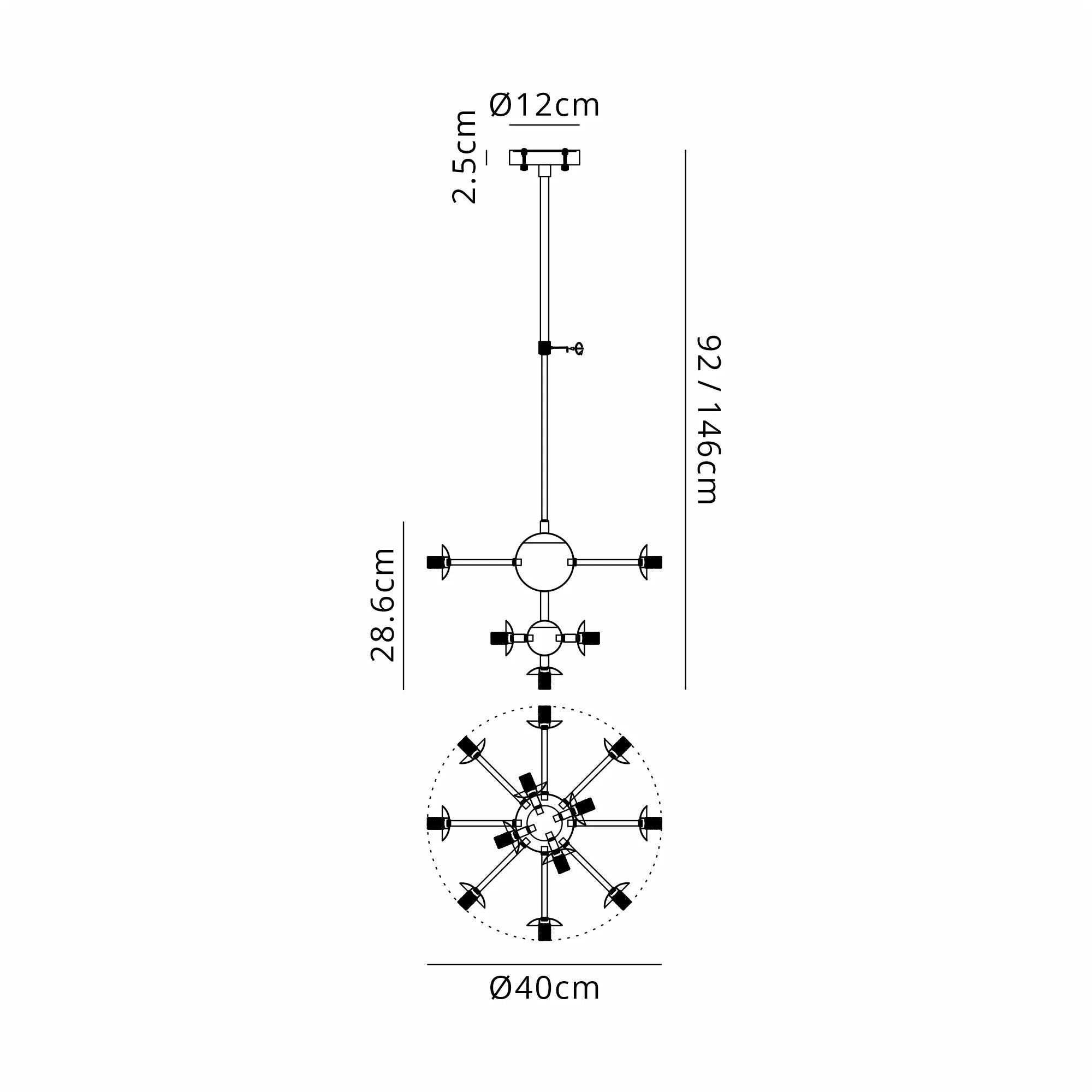 Deacon Telescopic Multi Arm Pendant (Frame Only) 13 Light - Satin Nickel