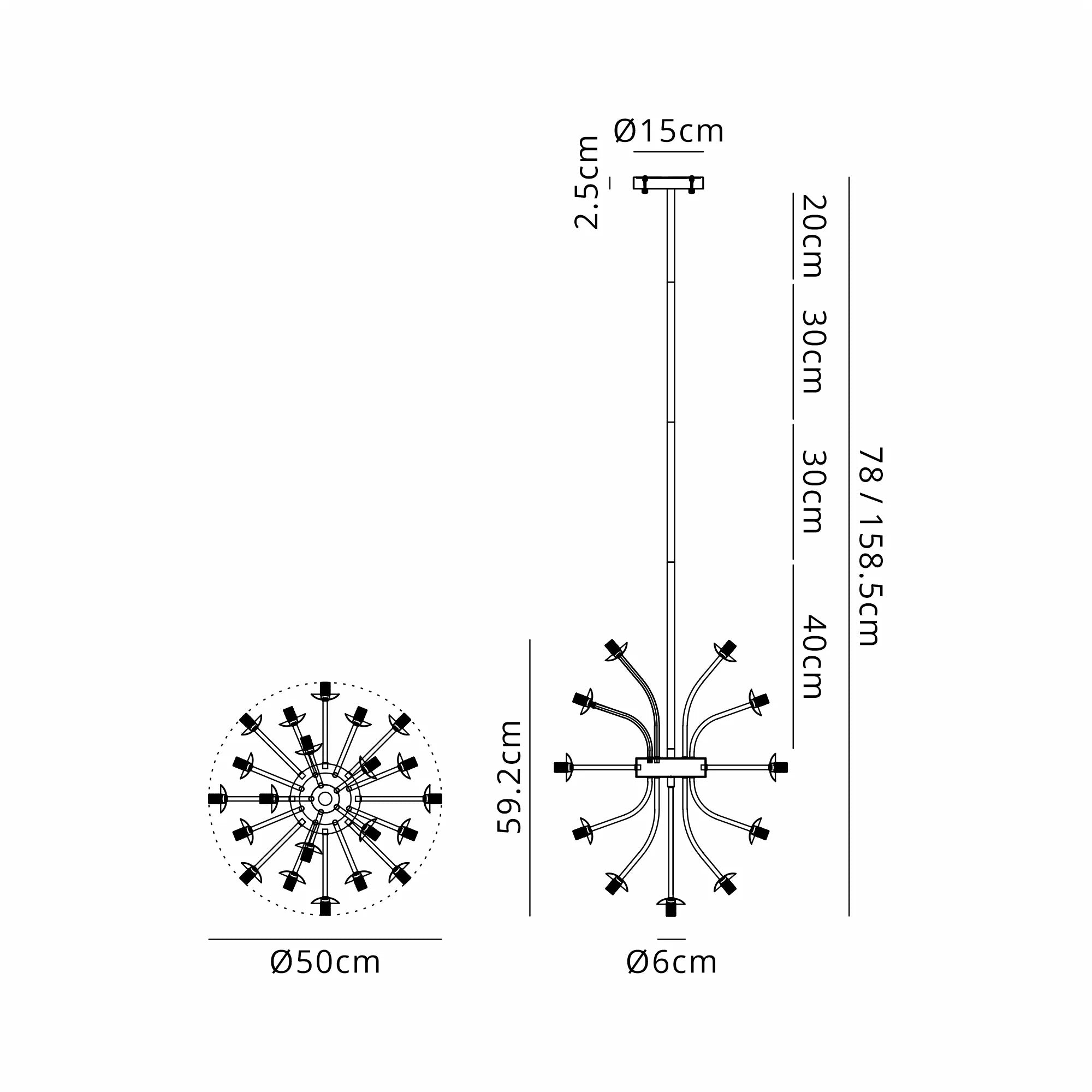 Deacon Fixed Multi Arm Sphere Pendant (Frame Only) 35 Light - Satin Black