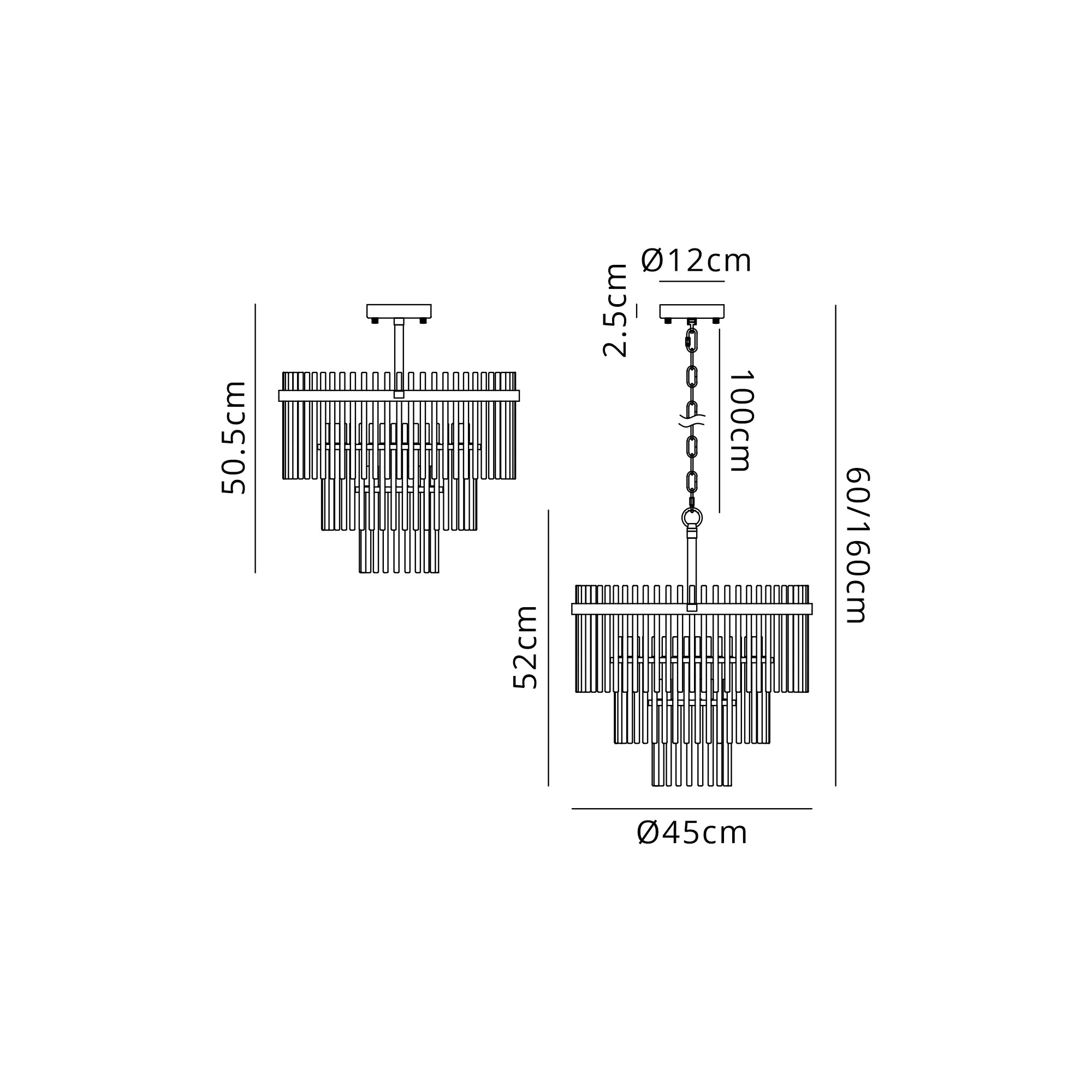 Robin 45cm Pendant & Semi Ceiling 7 Light - Brass & Clear Glass Rods