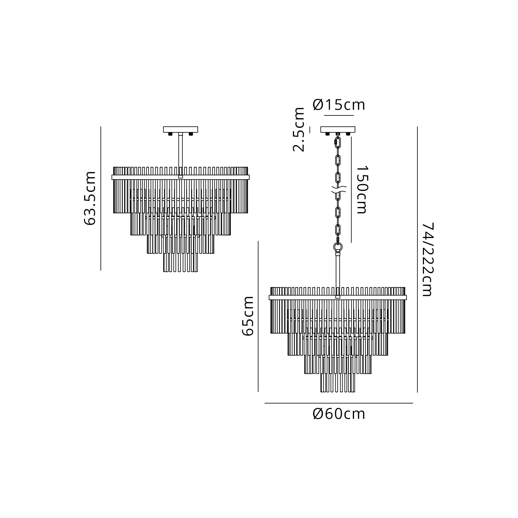 Robin 60cm Pendant & Semi Ceiling 10 Light - Brass & Clear Glass Rods