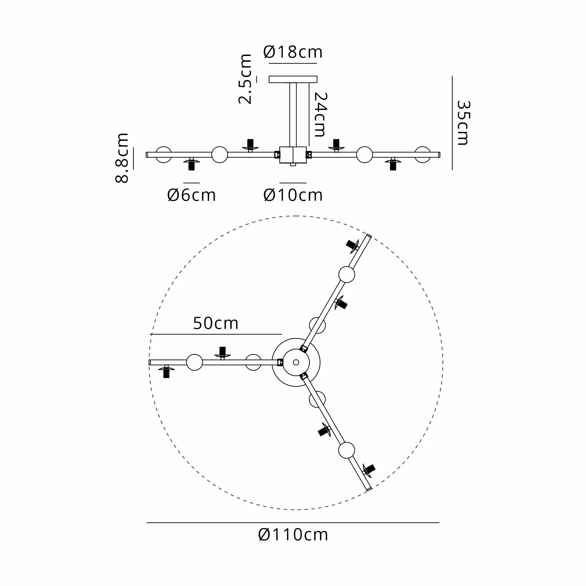 Deacon Semi-Flush 3 Arm Ceiling Light - (Frame Only) 12 Light - Satin Nickel
