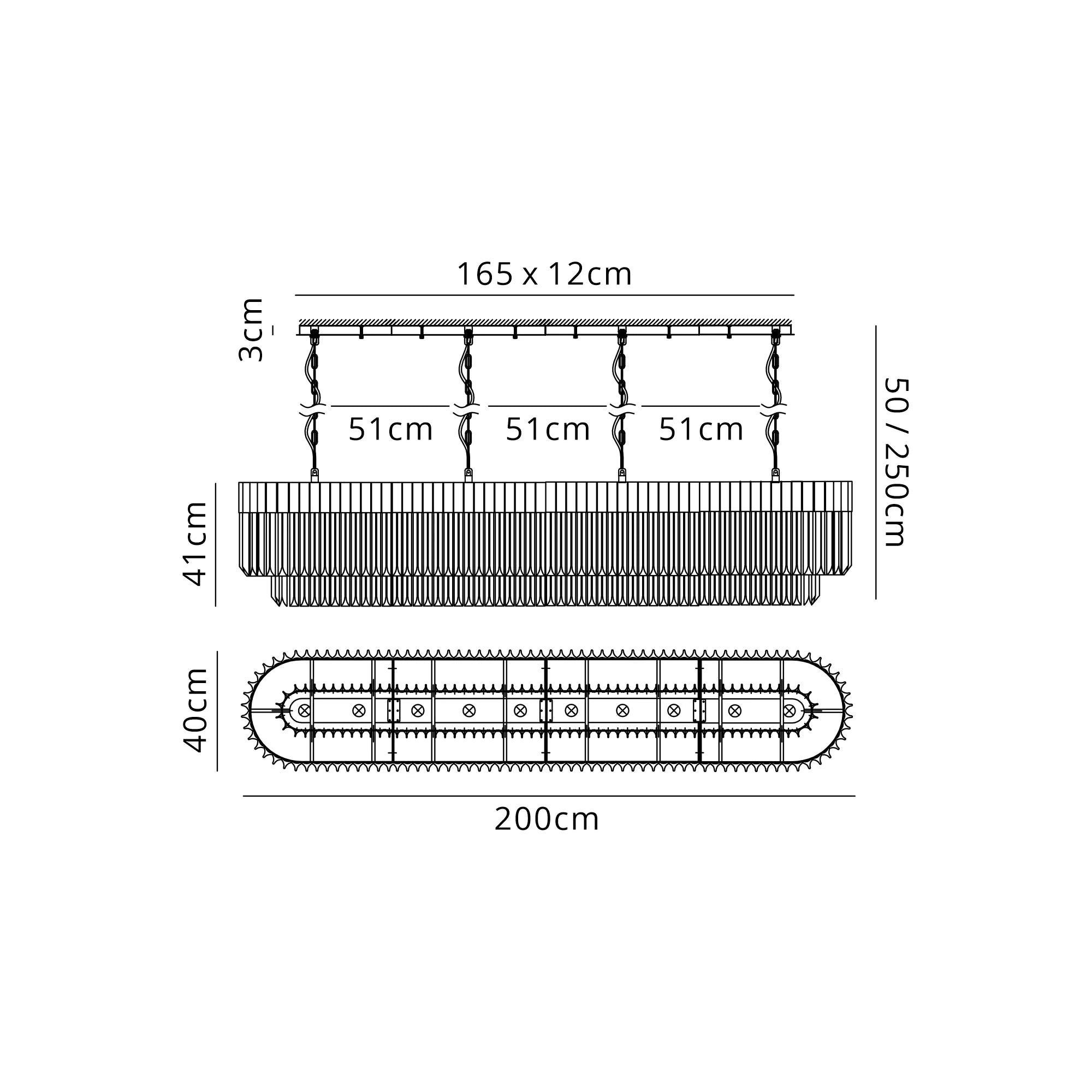 Cedar 200 x 40cm Linear Pendant 10 Light - Brass & Clear Sculpted Glass
