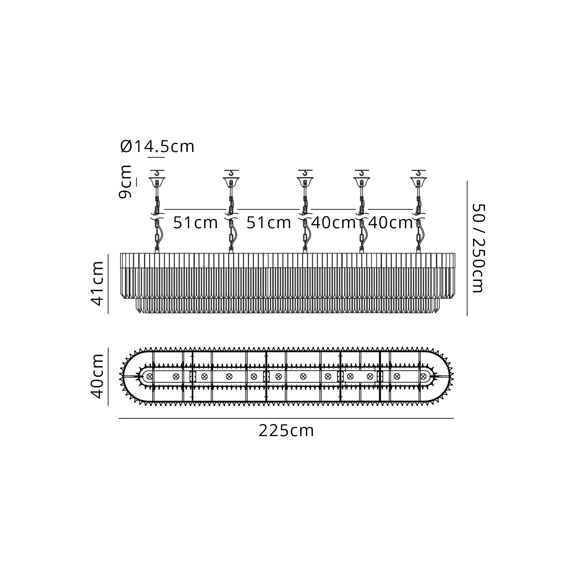 Cedar 225 Light - 40cm Linear Pendant With Bell Cup 12 Light - Polished Nickel & Cognac Sculpted Glass