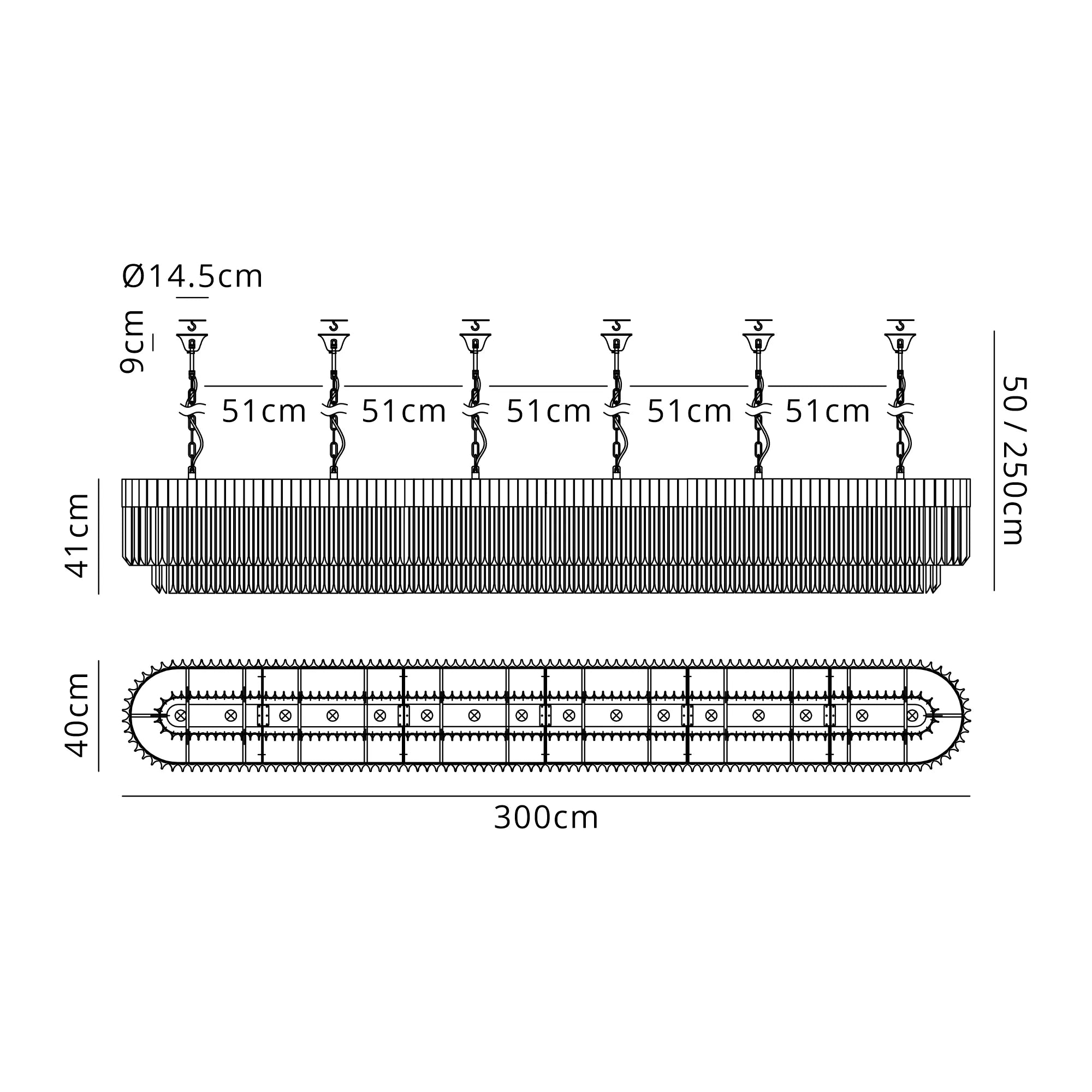 Cedar 300 x 40cm Linear Pendant With Bell Cup 16 Light - Brass & Cognac Sculpted Glass