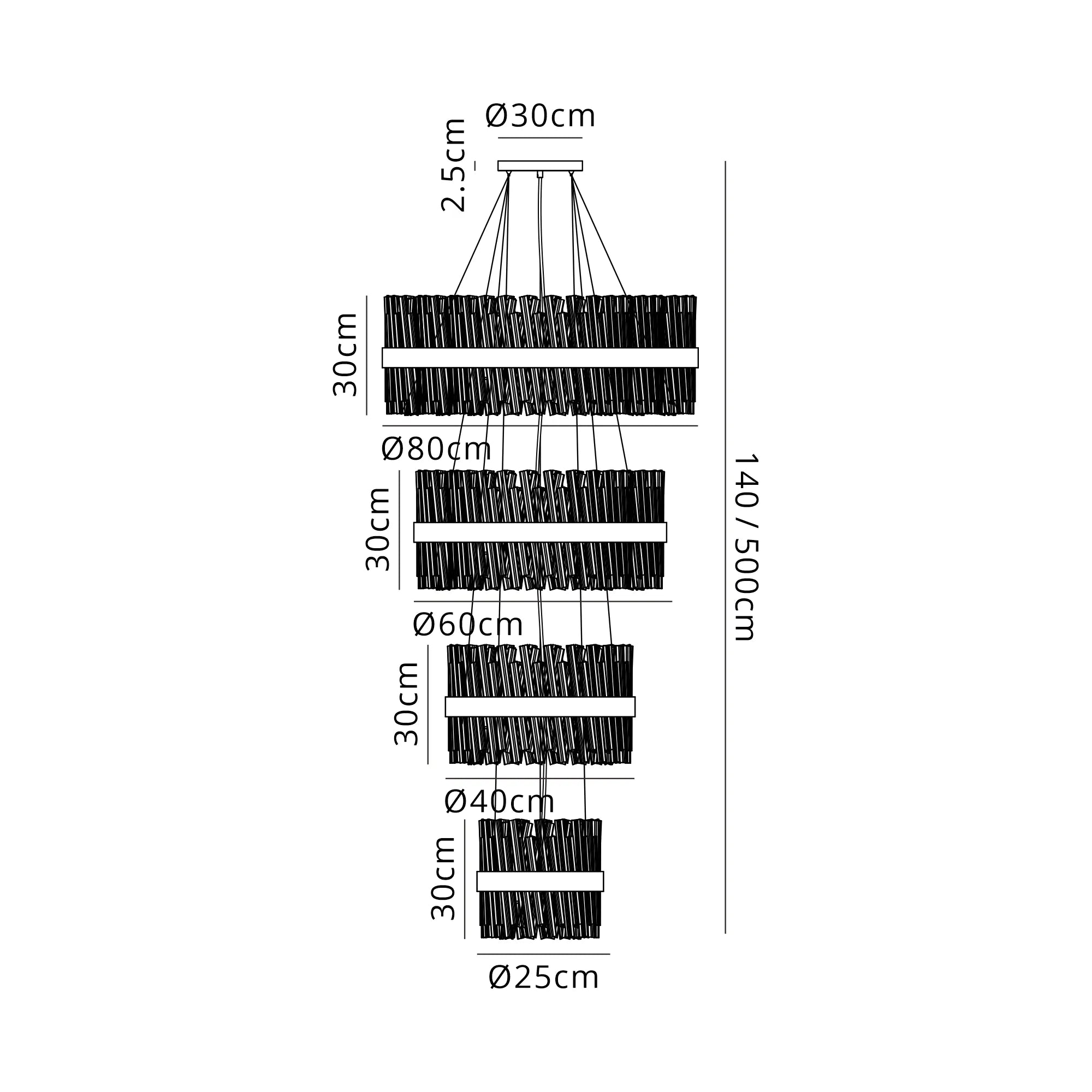Farnley 4 Tier 80cm Pendant 24 Light - Black & Clear