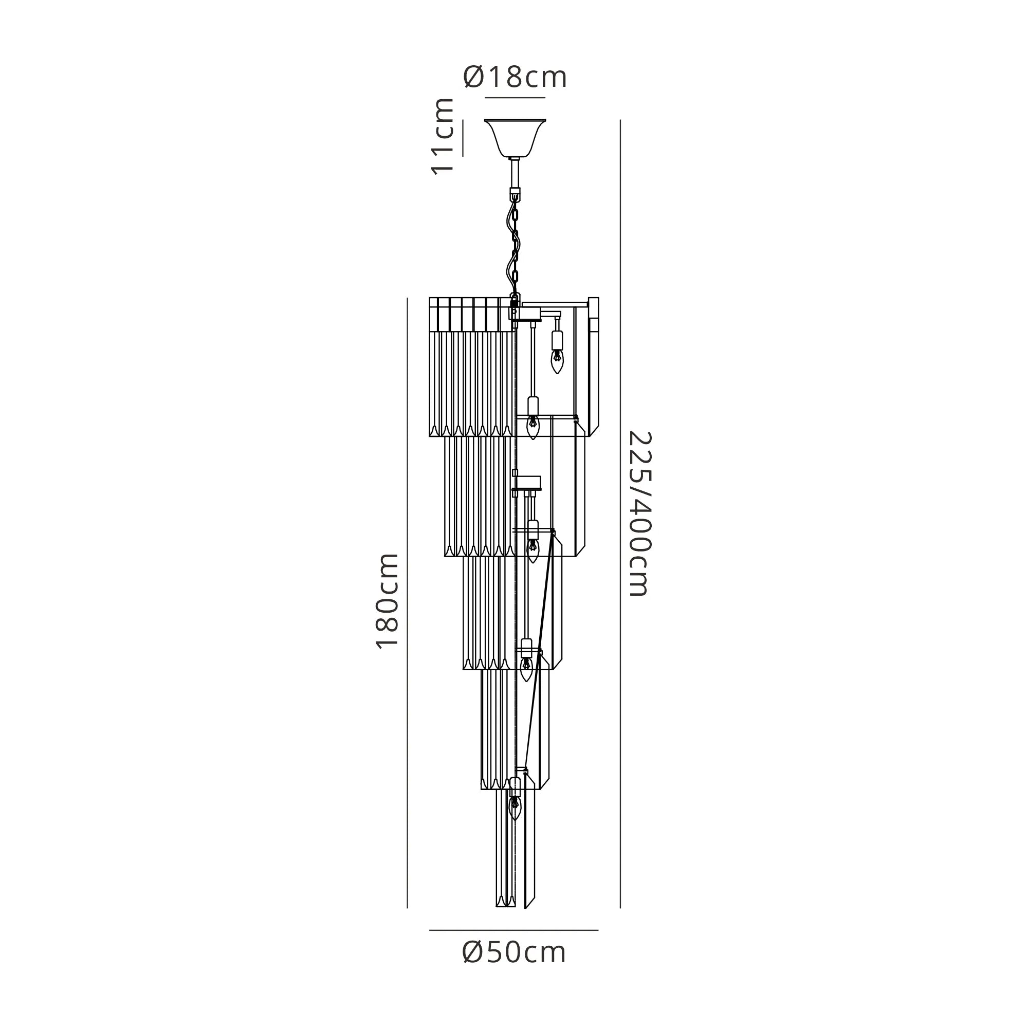 Cedar 50cm 5 Tier Pendant 18 Light - Polished Nickel & Cognac