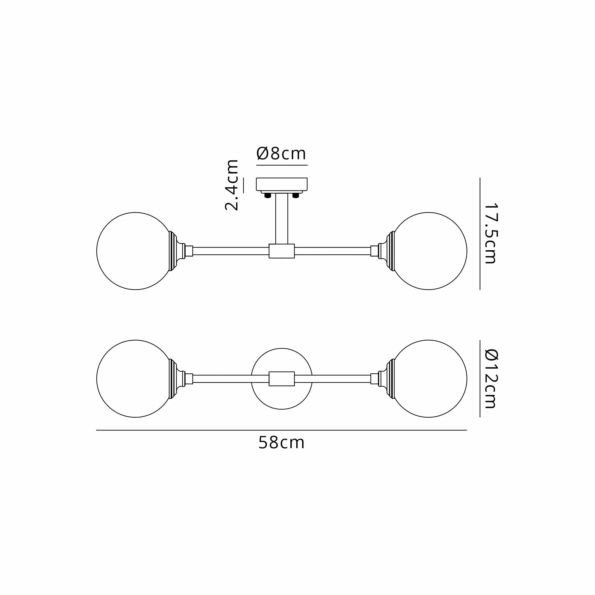 Dene Ceiling & Wall Light - Linear 2 Light - IP44 Satin Black & White Smooth Round Glass