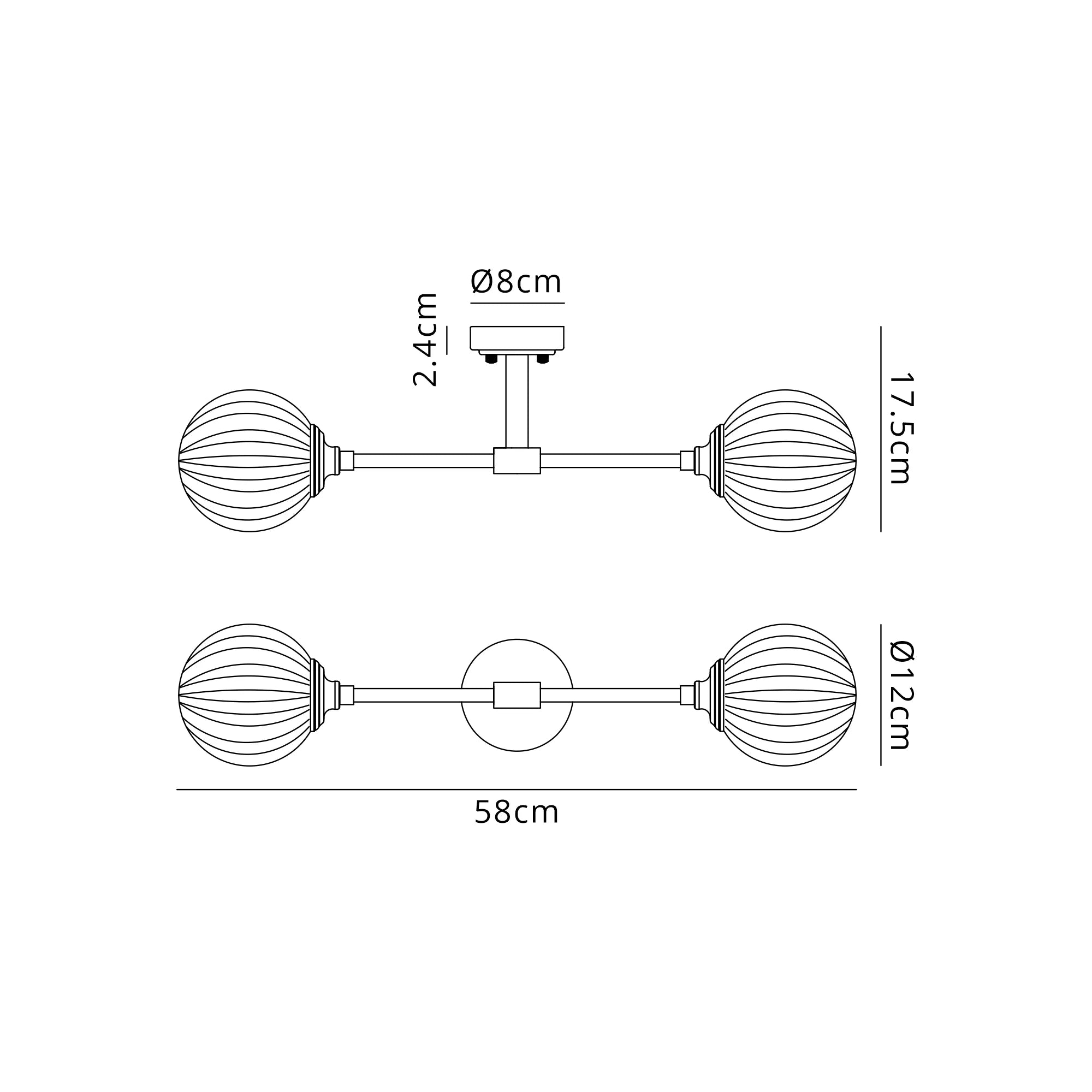 Dene Ceiling & Wall Light - Linear 2 Light - IP44 Nickel & White Round Segment Glass