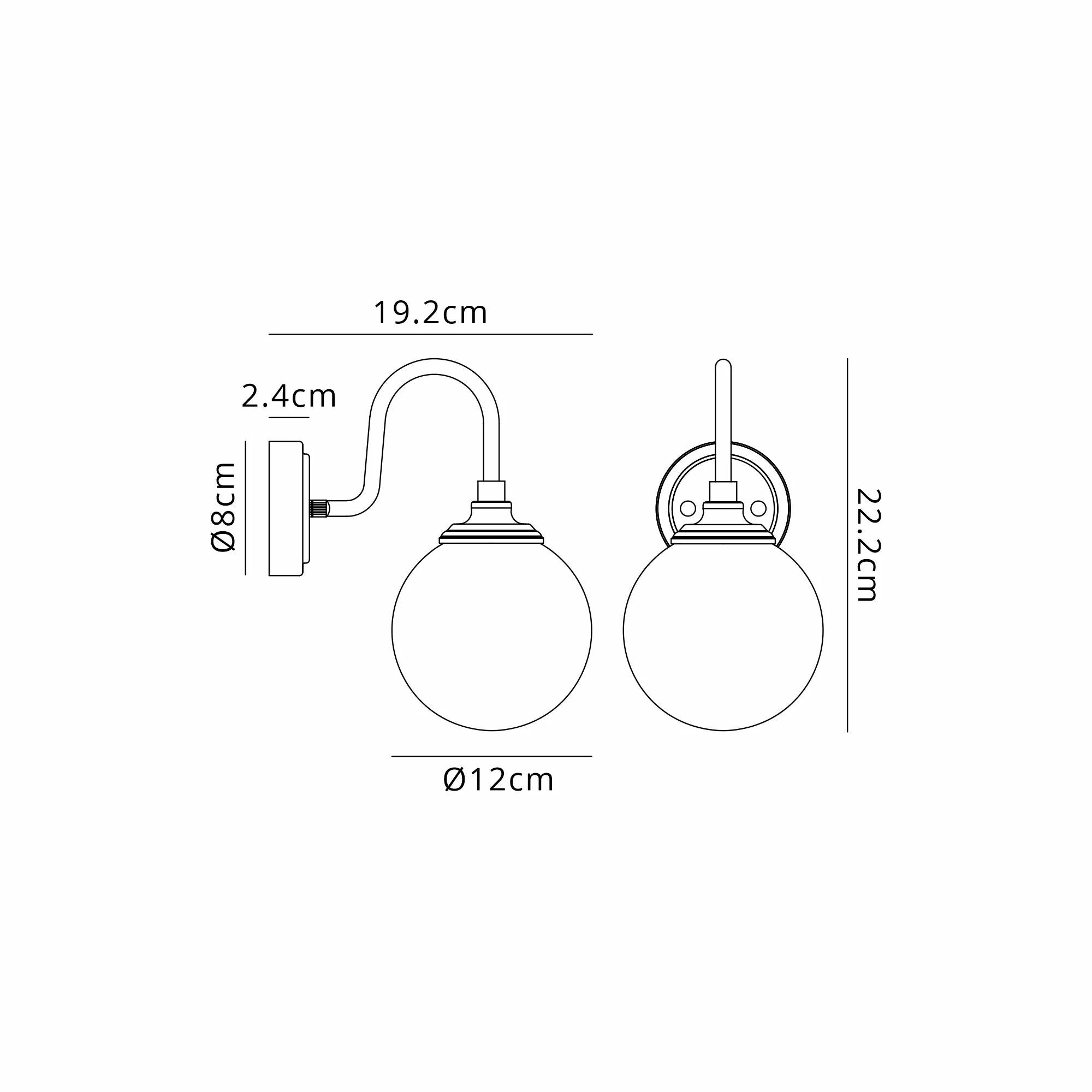 Dene Curved Arm Wall Light - 1 Light - IP44 Satin Black & Smoke Smooth Round Glass