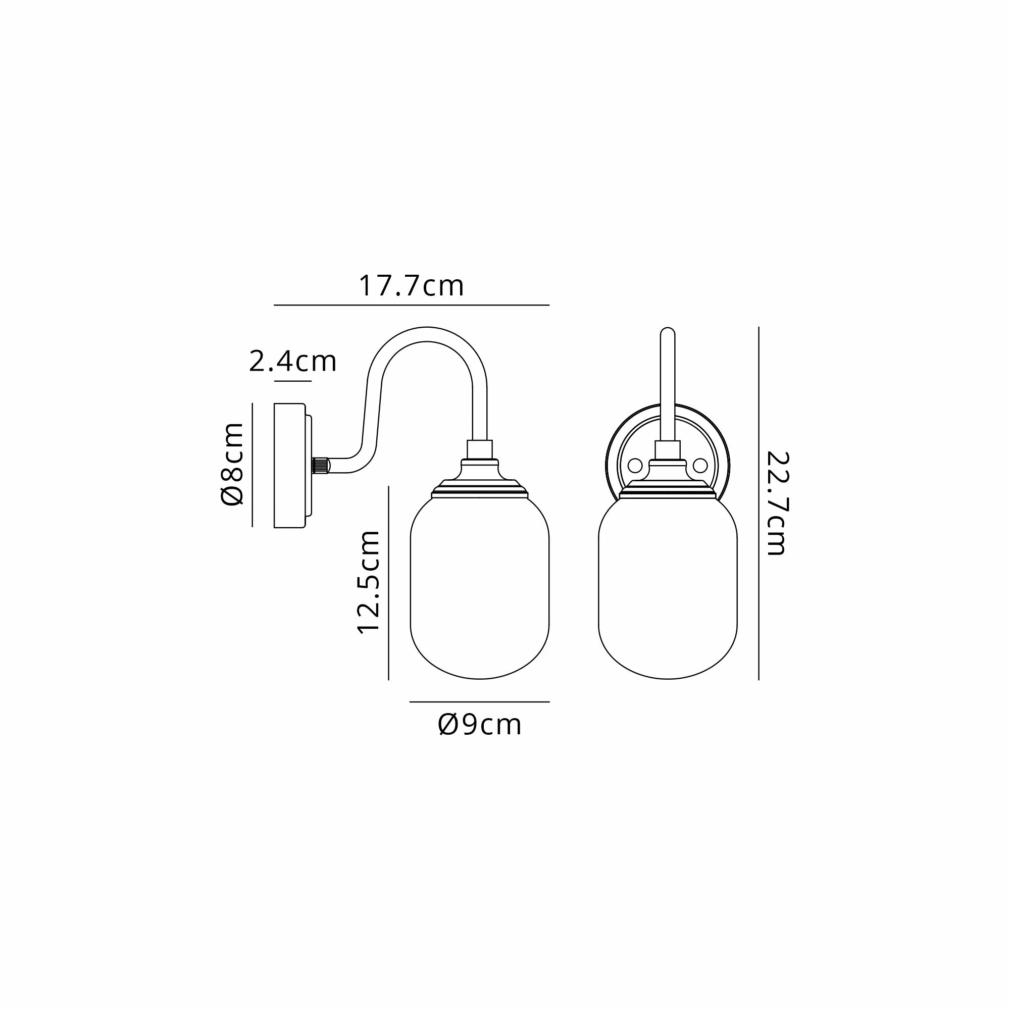 Dene Curved Arm Wall Light - 1 Light - IP44 Satin Black & Amber Smooth Tubular Glass