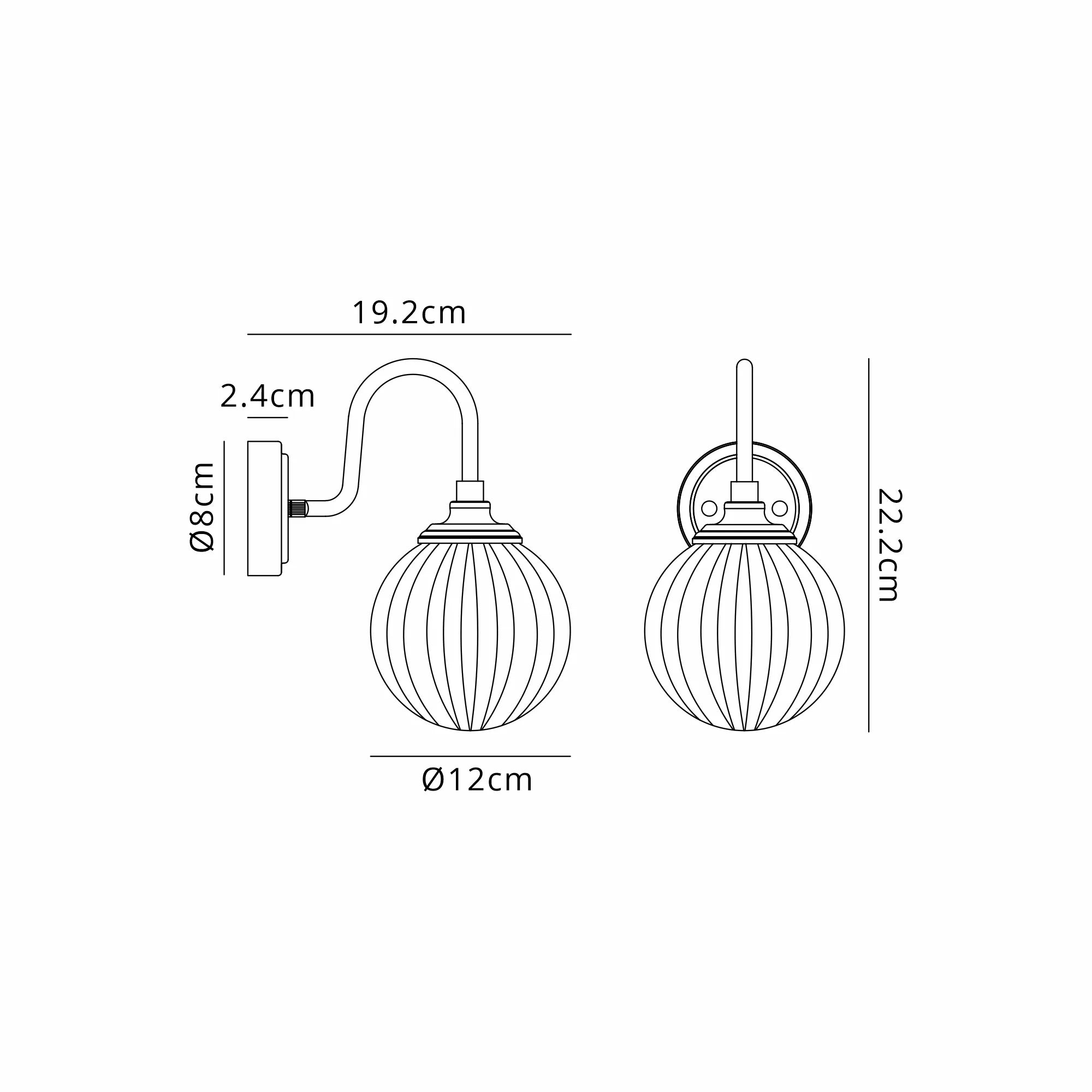 Dene Curved Arm Wall Light - 1 Light - IP44 Satin Black & Opal Round Segment Glass