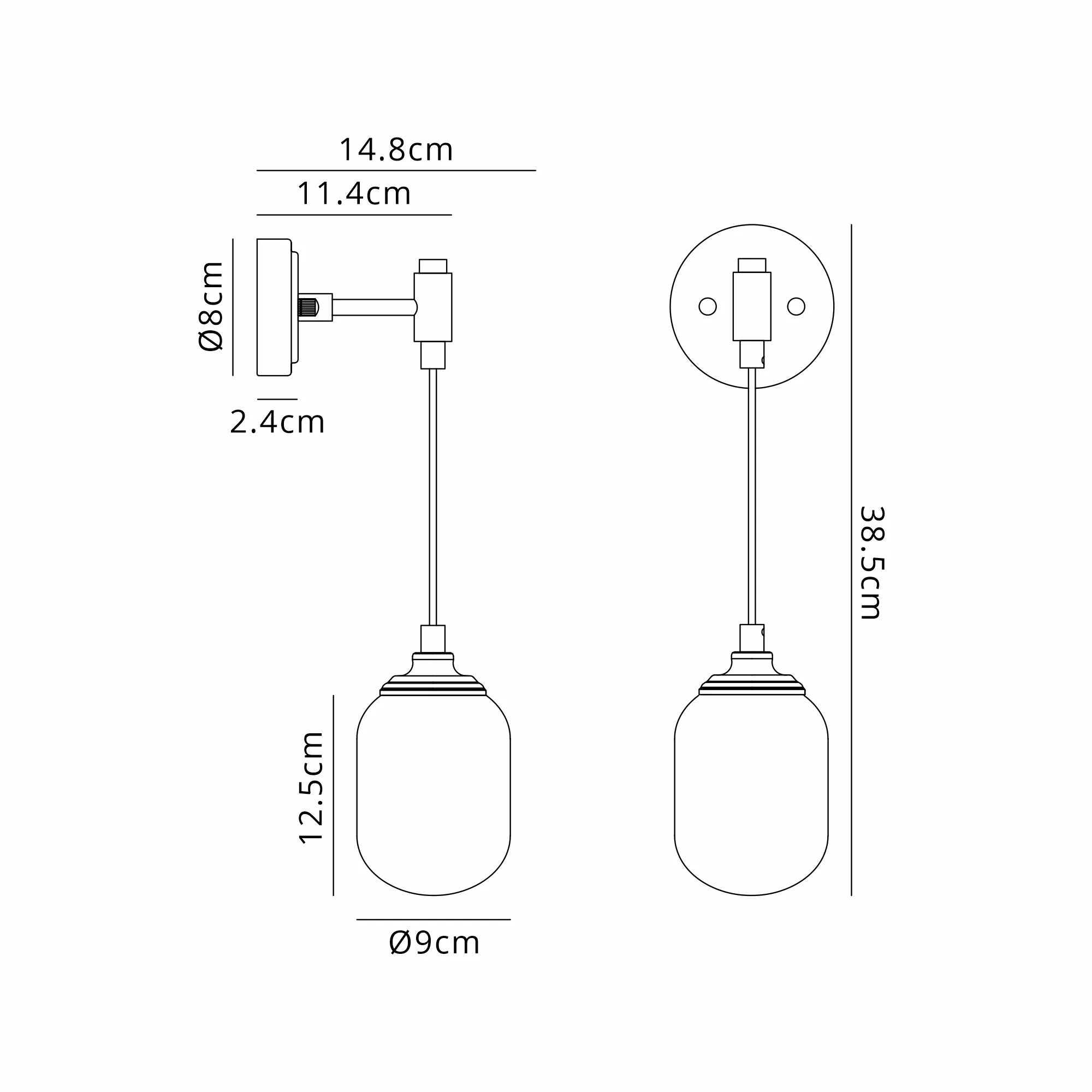 Dene Adjustable Single Wall Light IP44 - Polished Nickel & Opal Smooth Tubular Glass