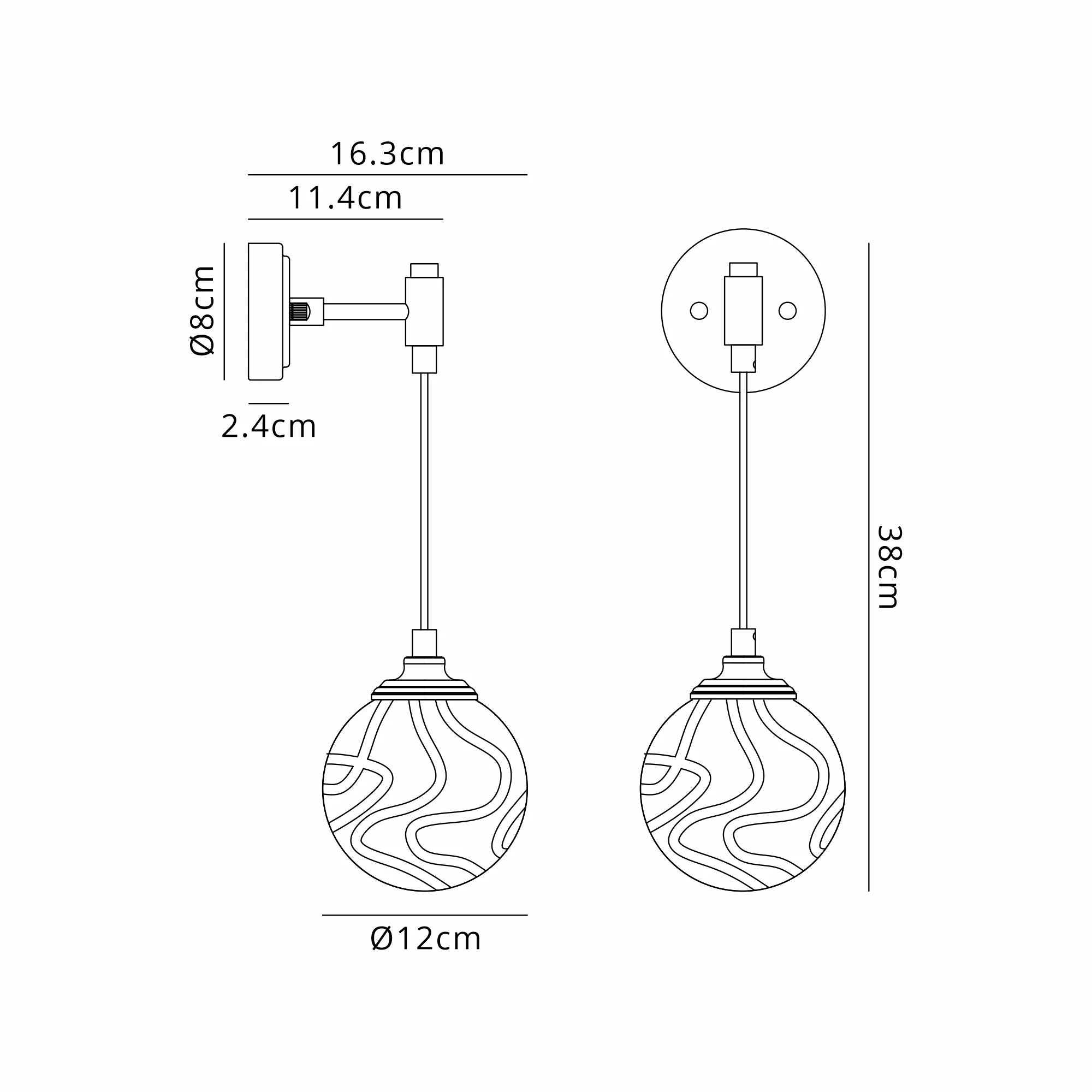 Dene Adjustable Single Wall Light IP44 - Polished Nickel & Clear Waved Round Glass