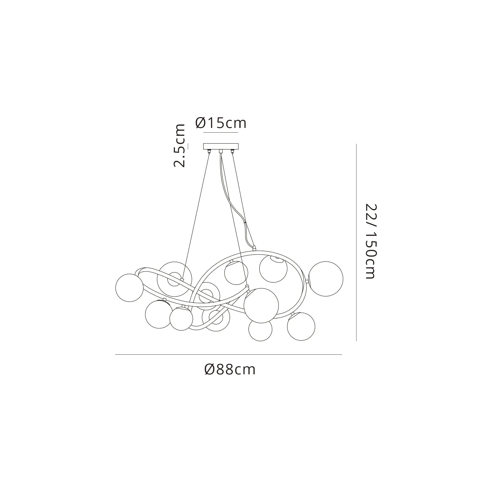 Deacon Twisted Pendant 12 Light - Satin Nickel Amber Plated Glass