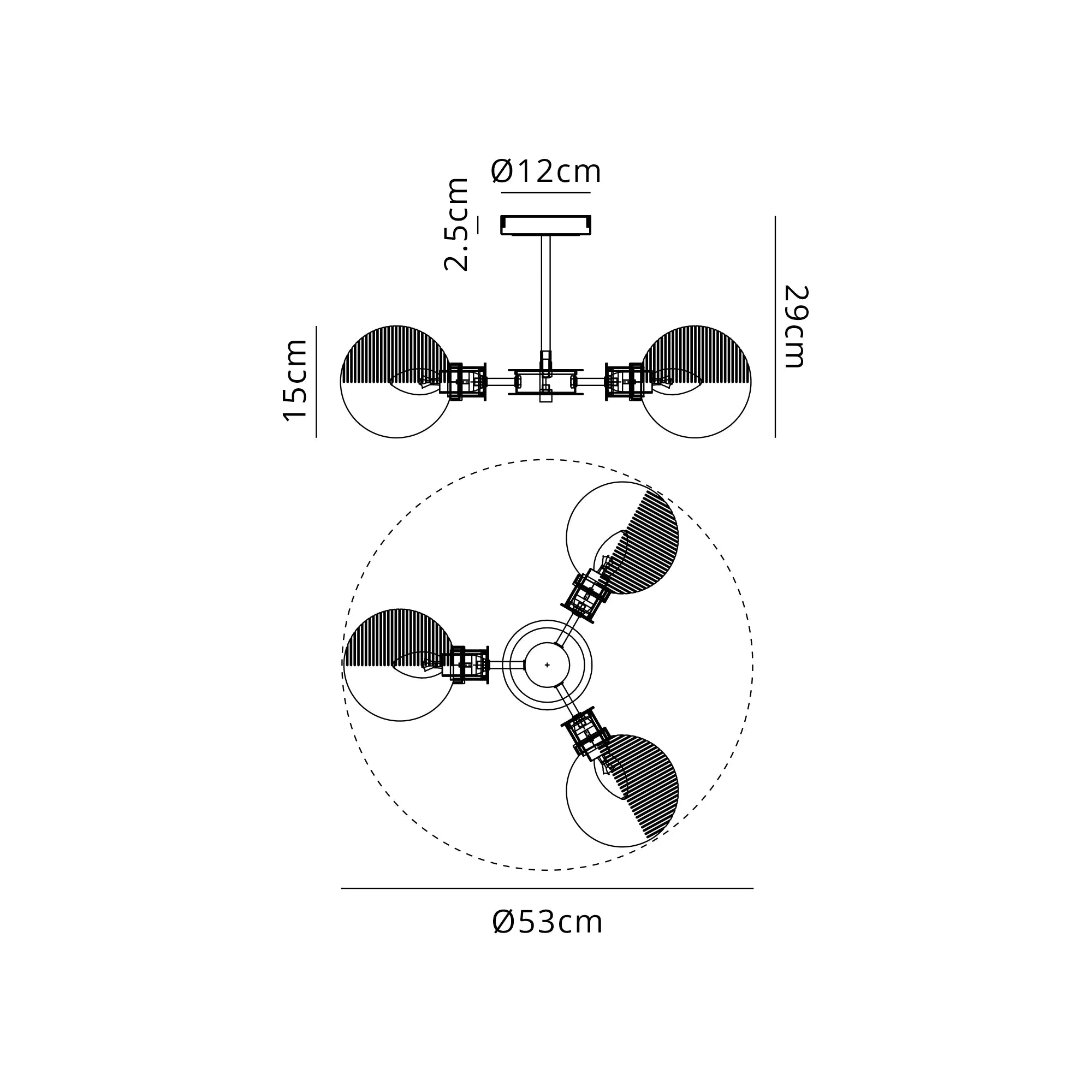 Sycamore Semi Ceiliing 3 Light with 15cm Round Double Textured Smooth & Ribbed Glass Shade - Satin Nickel, Smoke Plated & Satin Black