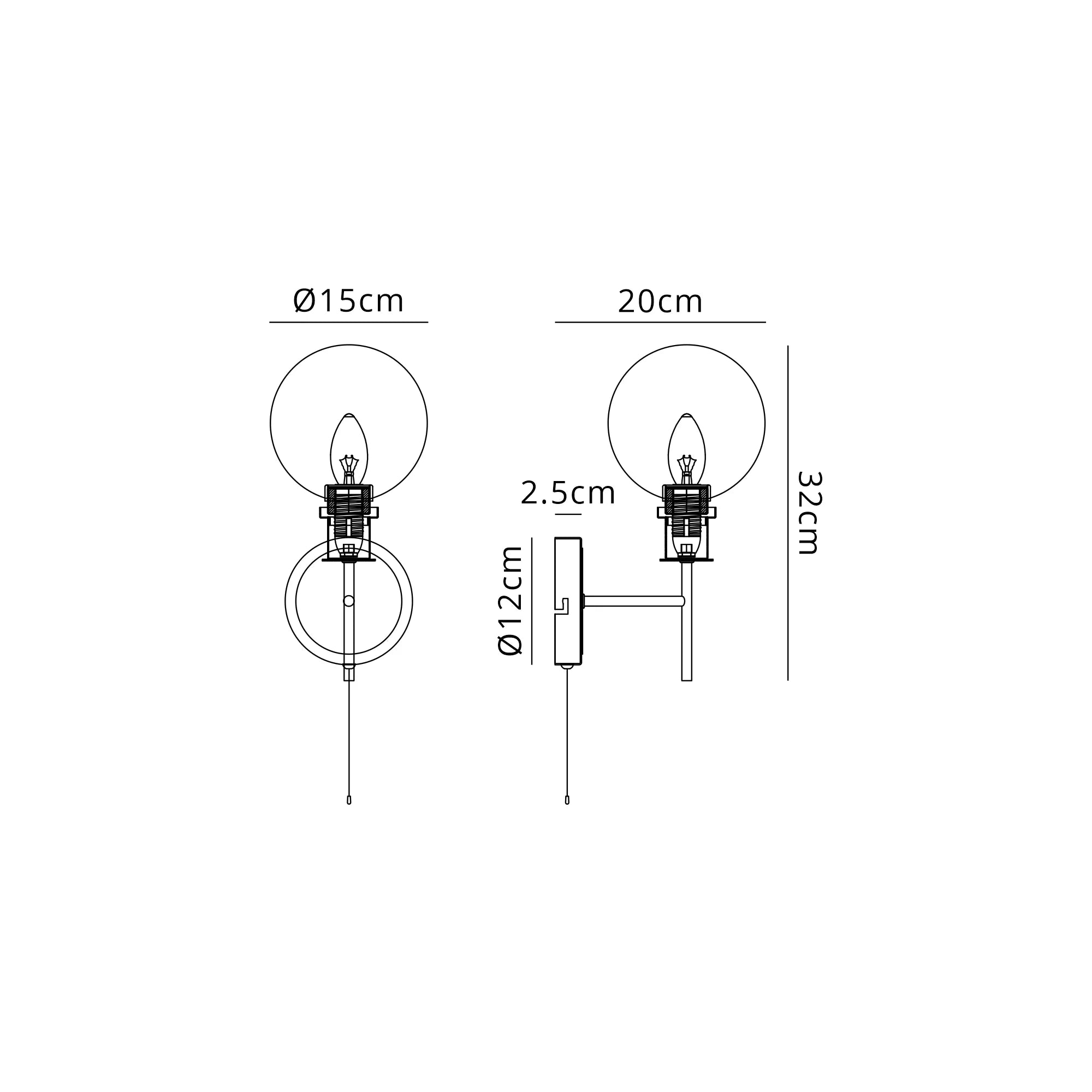 Sycamore Switched Wall Light with 15cm Round Glass Shade - Satin Nickel, Amber Plated & Satin Black