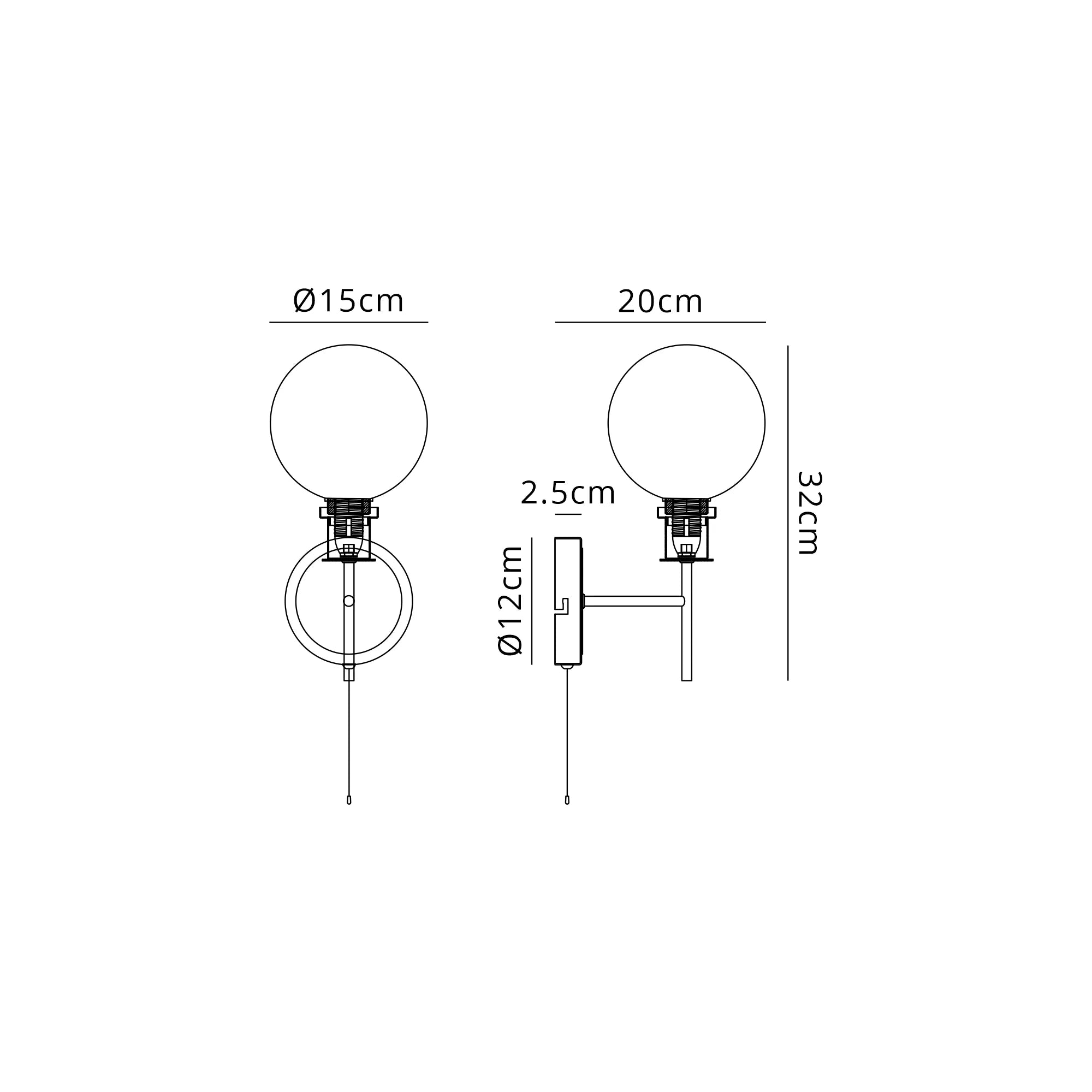 Sycamore Switched Wall Light with 15cm Round Glass Shade - Satin Nickel, Opal & Satin Black