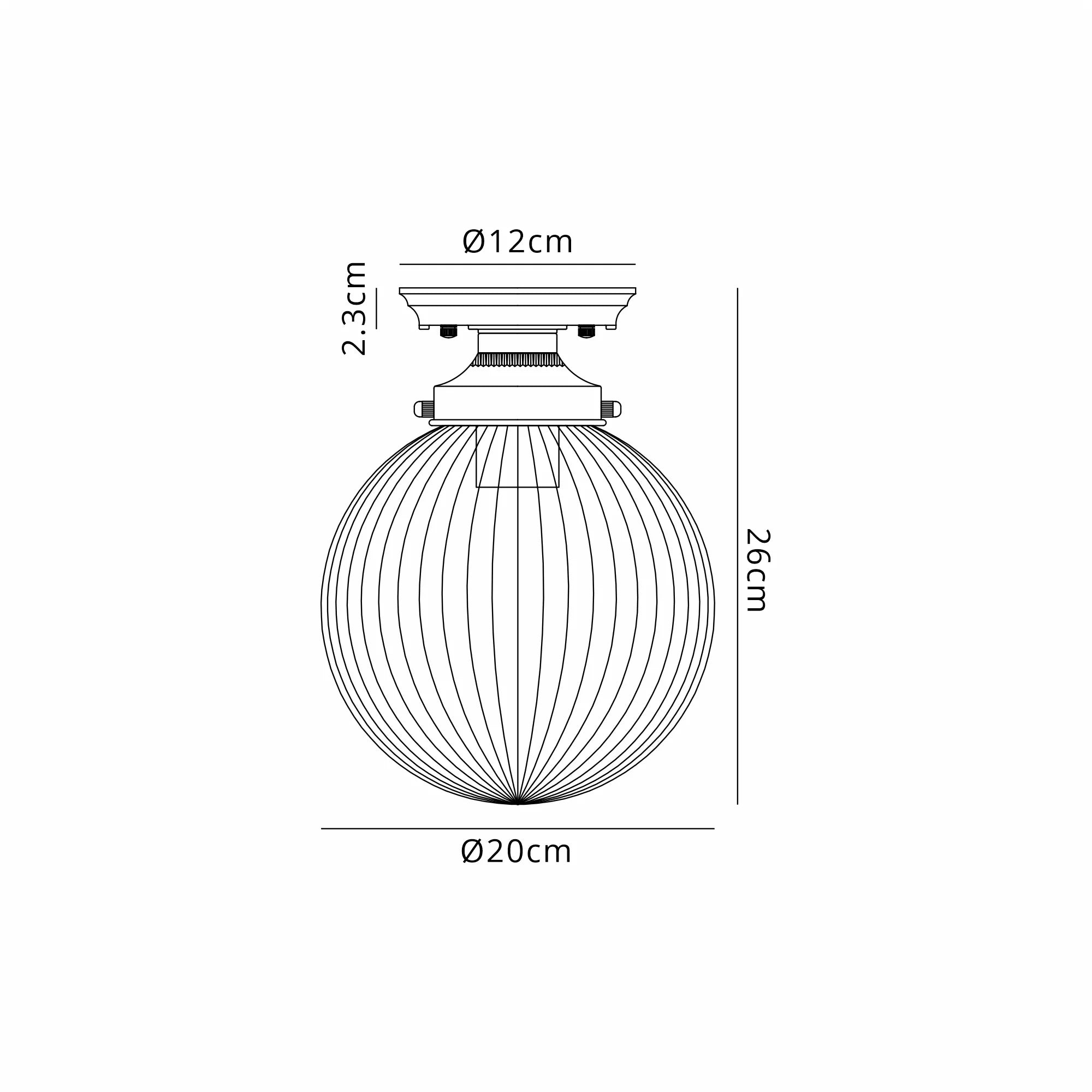 Grove Flush Ceiling Light with 20cm Acorn Ribbed Glass -French Gold & Clear