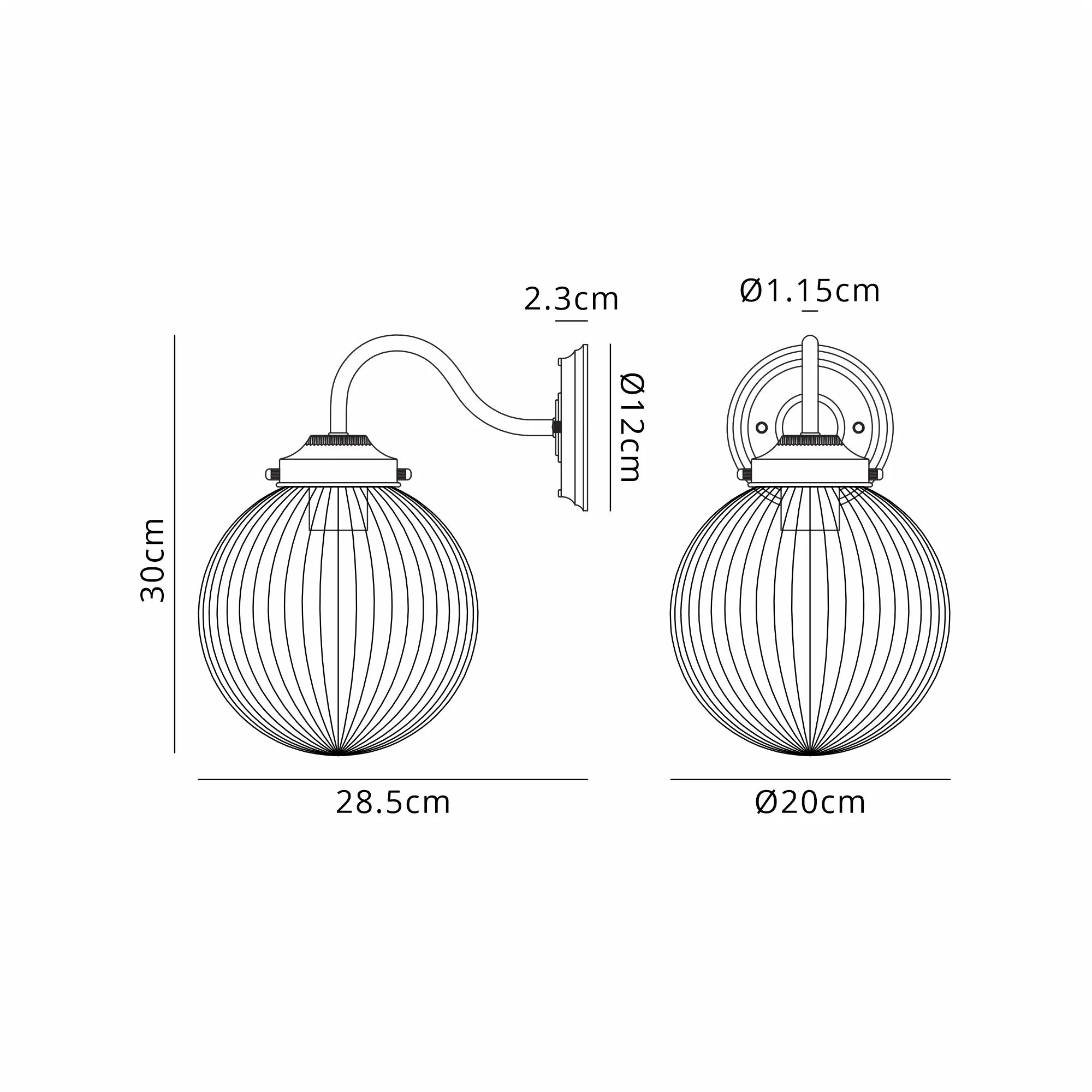 Grove Wall Light with 20cm Acorn Ribbed Glass -Antique Brass & Clear