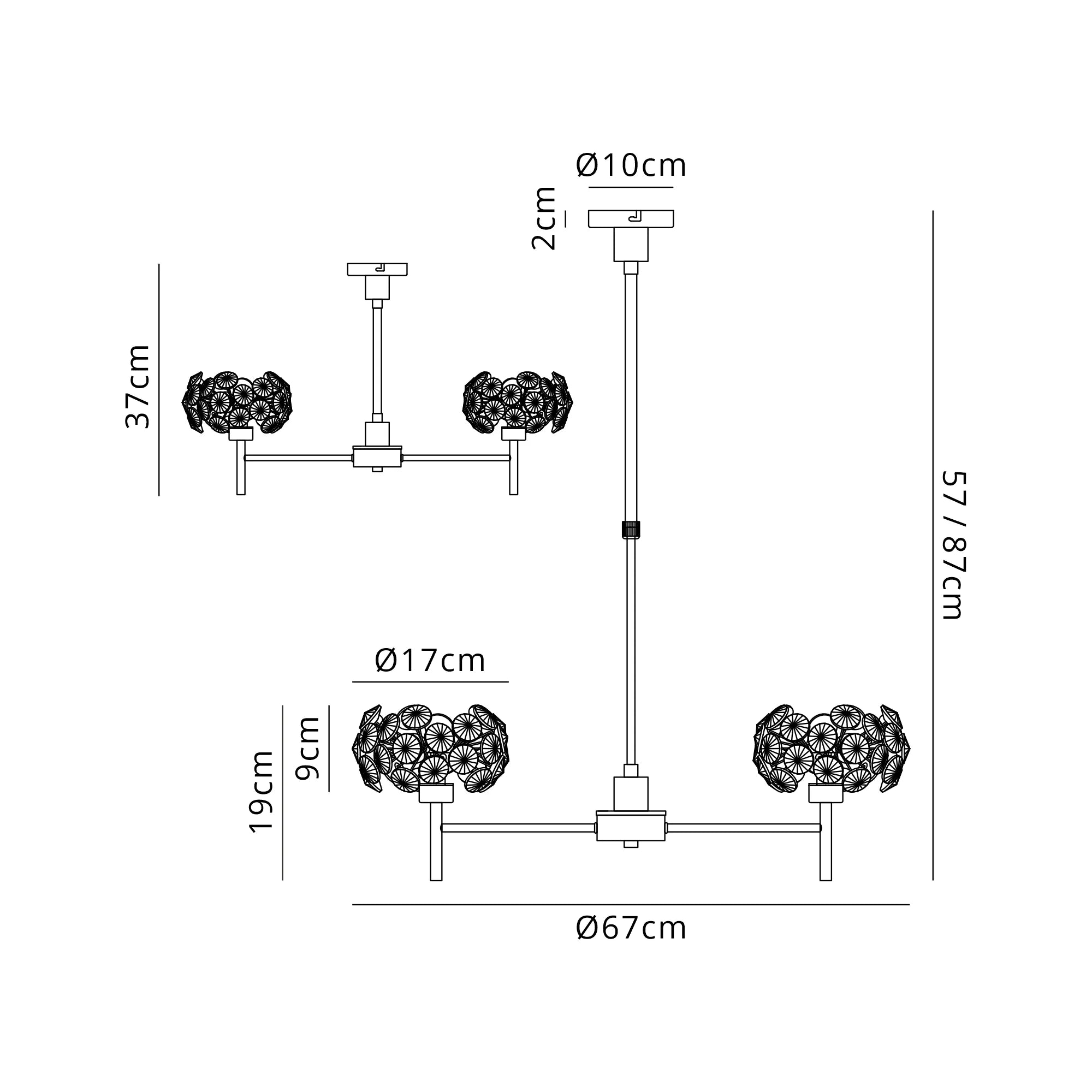 Grosvenor 5 x Telescopic Light - Satin Black & Crystal Shade
