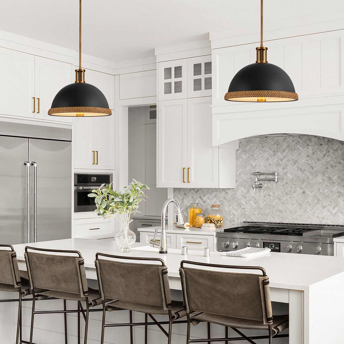 Quintiesse Doral 2 Light Pendant - Matte Black & Vintage Brass