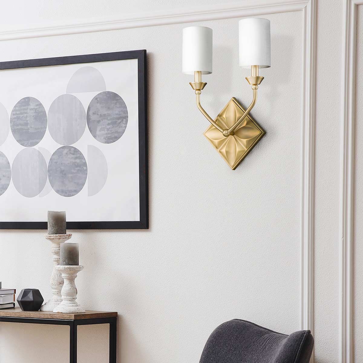Quintiesse Epsilon 2 Light Wall Light - Aged Brass