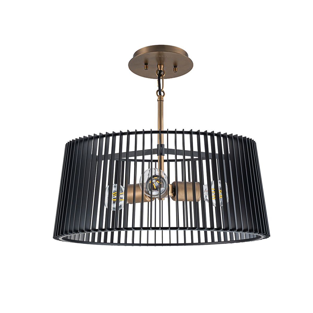 Quintiesse Linara 3 Light Pendant - Black & Natural Brass