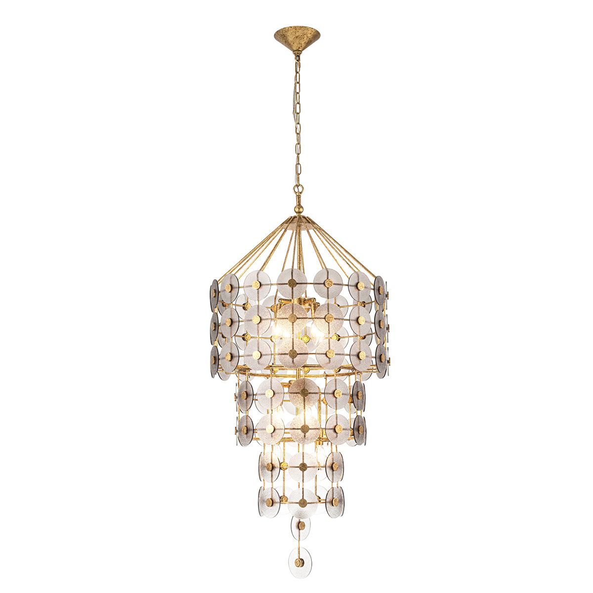 Quintiesse Meridian 9 Light Pendant - Distressed Gold & Smoked Glass