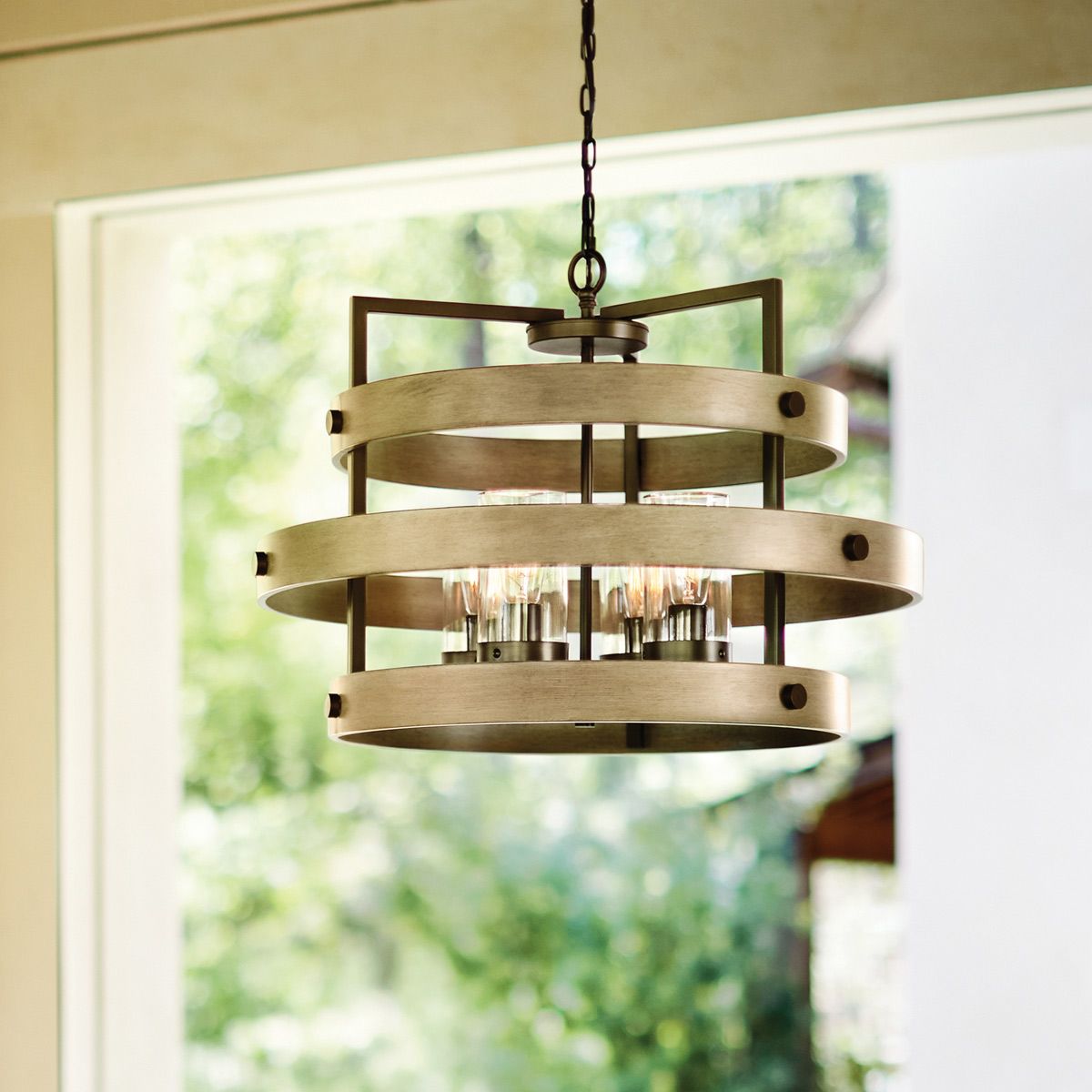 Quintiesse Riverwood4 4 Light Chandelier - Warm Bronze with Warm Ash accents