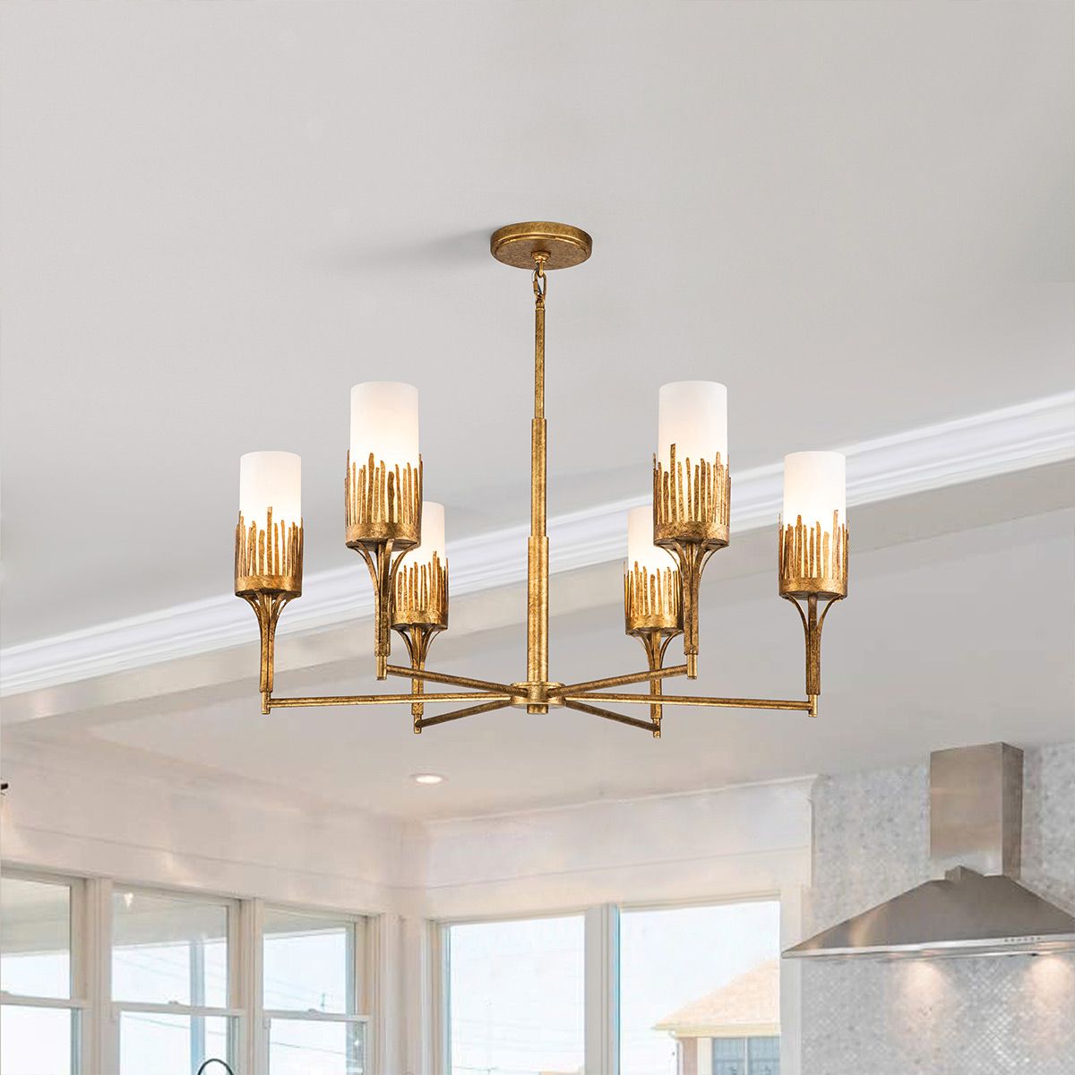 Quintiesse Sawgrass 6 Light Chandelier - Gold Leaf with Antique Glaze
