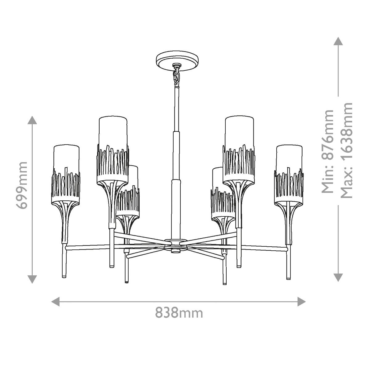 Quintiesse Sawgrass 6 Light Chandelier - Gold Leaf with Antique Glaze