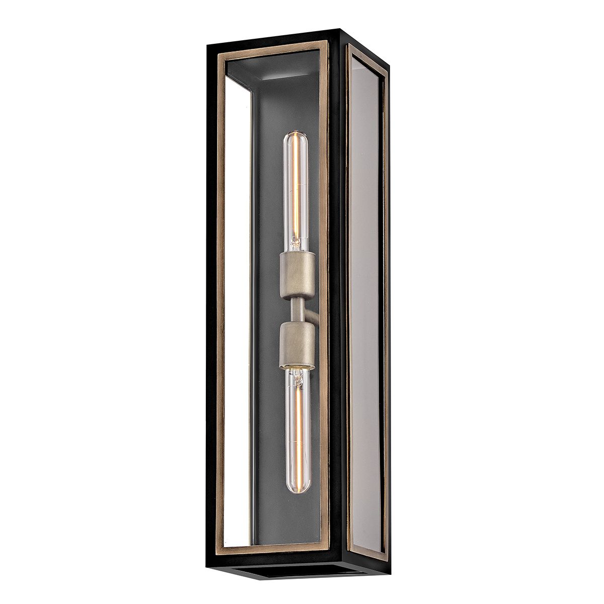 Quintiesse Shaw 2 Light Wall Lantern - Black with Burnished Bronze accents