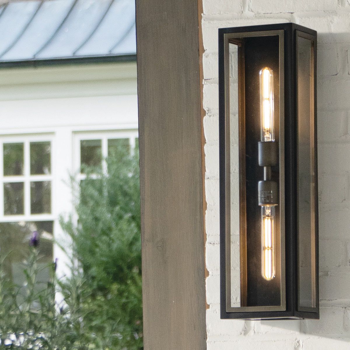 Quintiesse Shaw 2 Light Wall Lantern - Black with Burnished Bronze accents