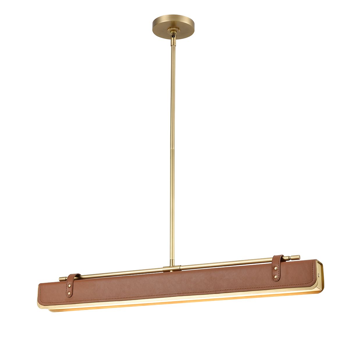 Quintiesse Valise LED Linear Pendant - Vintage Brass & Cognac Leather